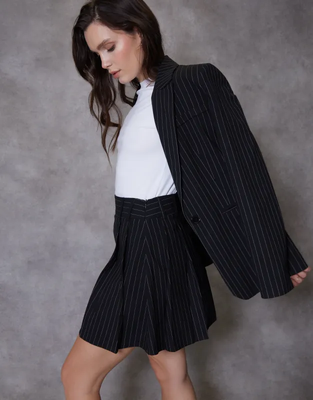 Women's Black Pinstripe Pleated Mini Skirt sold by Threadbare