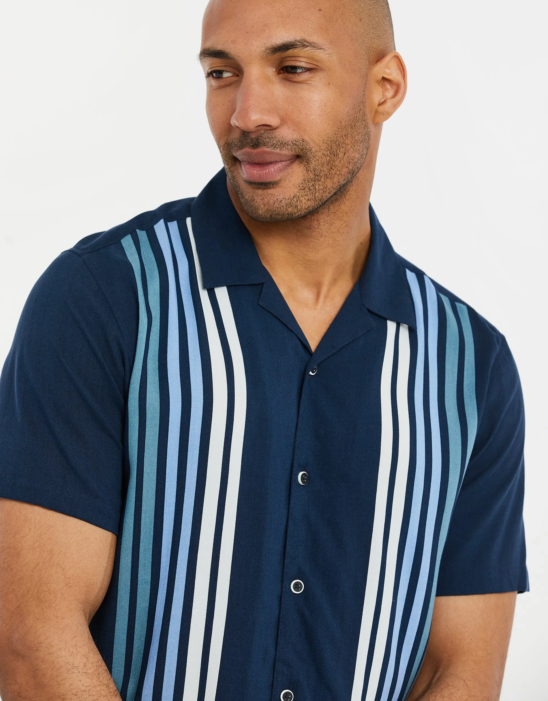 Men's Navy Striped Short Sleeve Shirt sold by Threadbare product image thumbnail 4