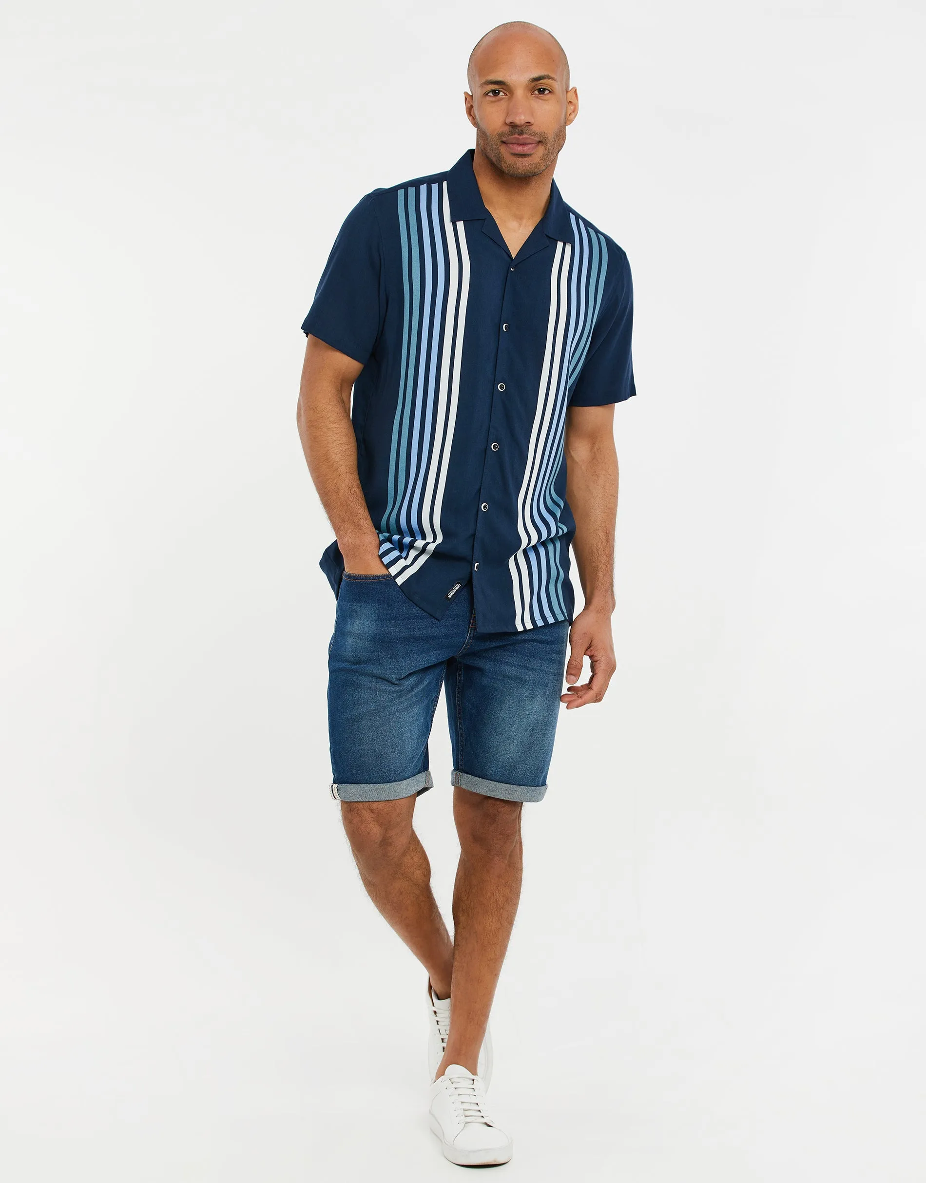 Men's Navy Striped Short Sleeve Shirt sold by Threadbare product image thumbnail 3