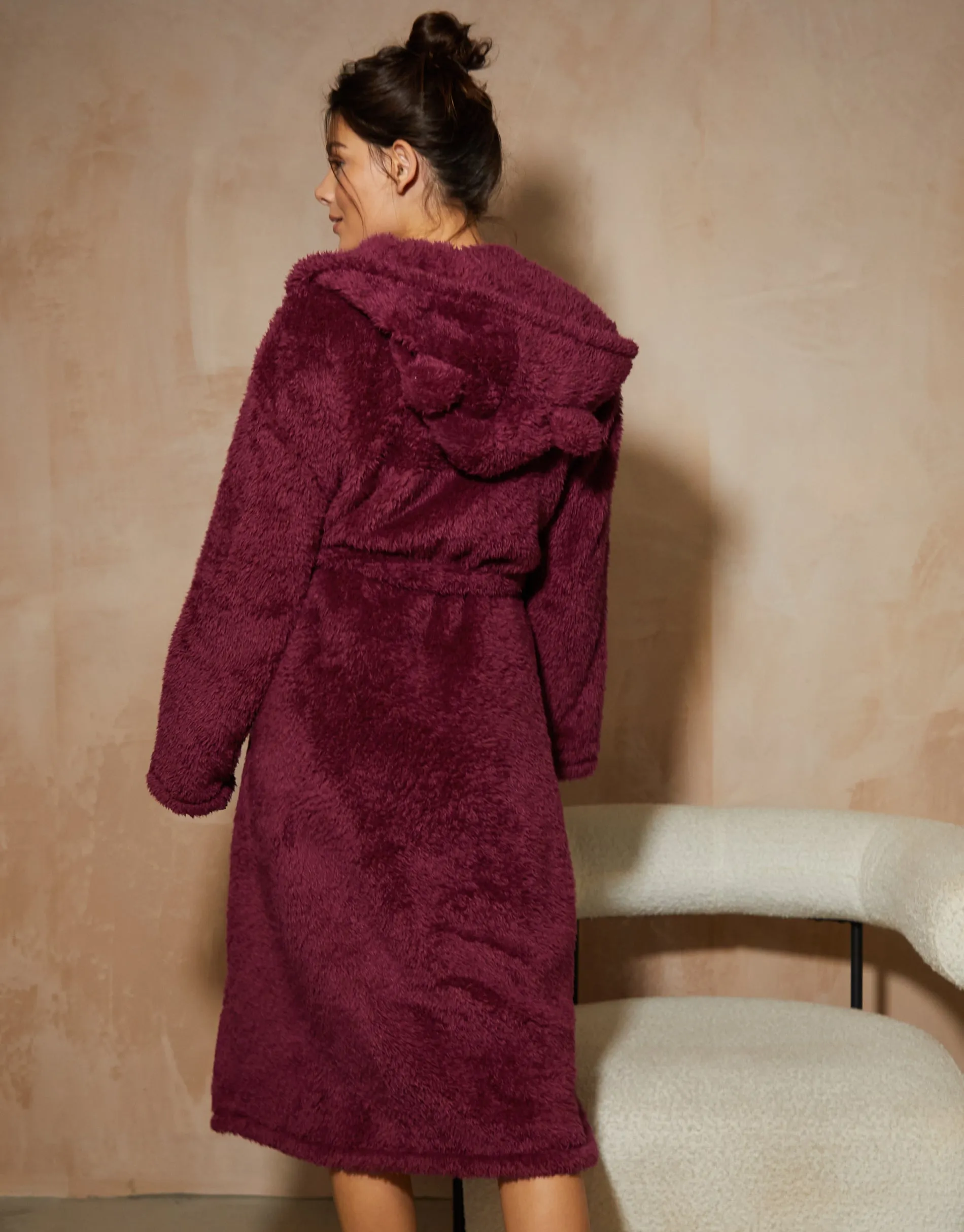 Women's Burgundy Fluffy Dressing Gown sold by Threadbare product image thumbnail 2
