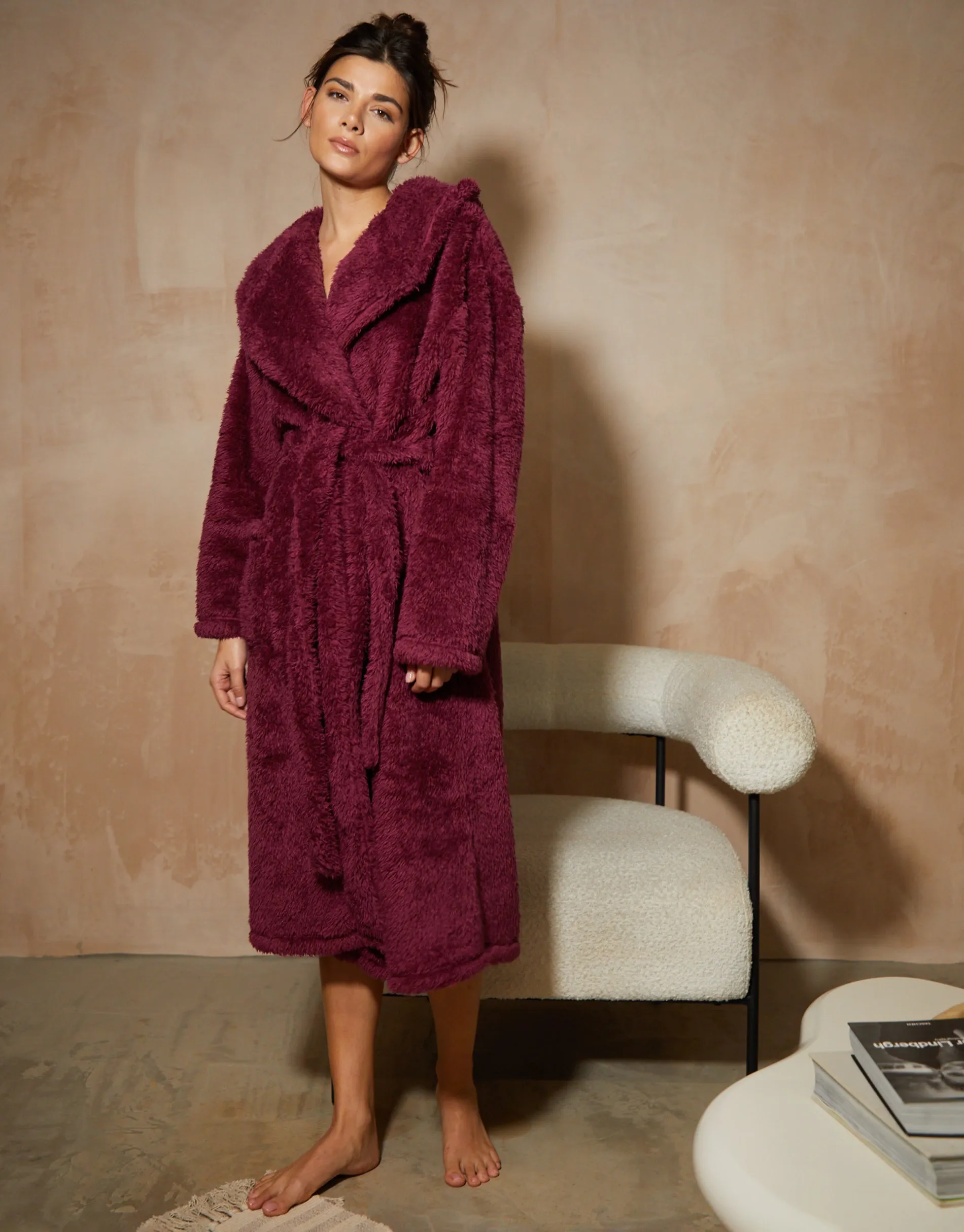 Women's Burgundy Fluffy Dressing Gown sold by Threadbare product image thumbnail 3