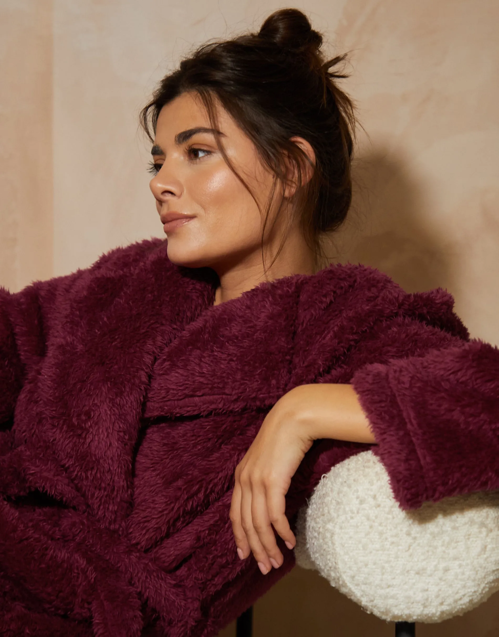 Women's Burgundy Fluffy Dressing Gown sold by Threadbare product image thumbnail 4