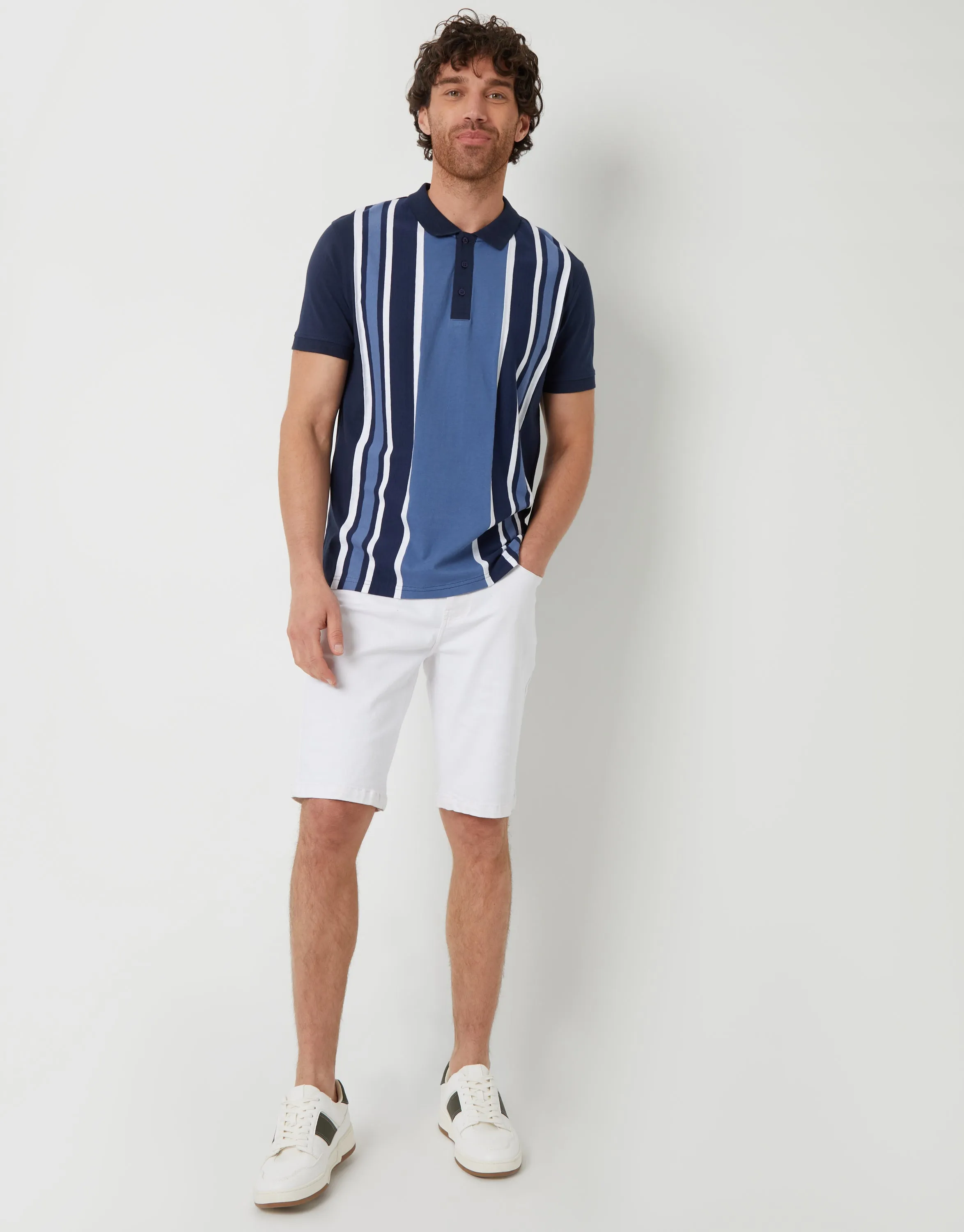 Men's Navy Colourblock Stripe Rib Collar Polo Shirt sold by Threadbare product image thumbnail 3