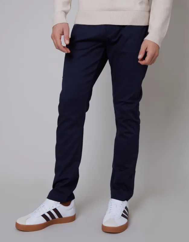 Men's Navy Slim Fit 5 Pocket Chino Trousers sold by Threadbare
