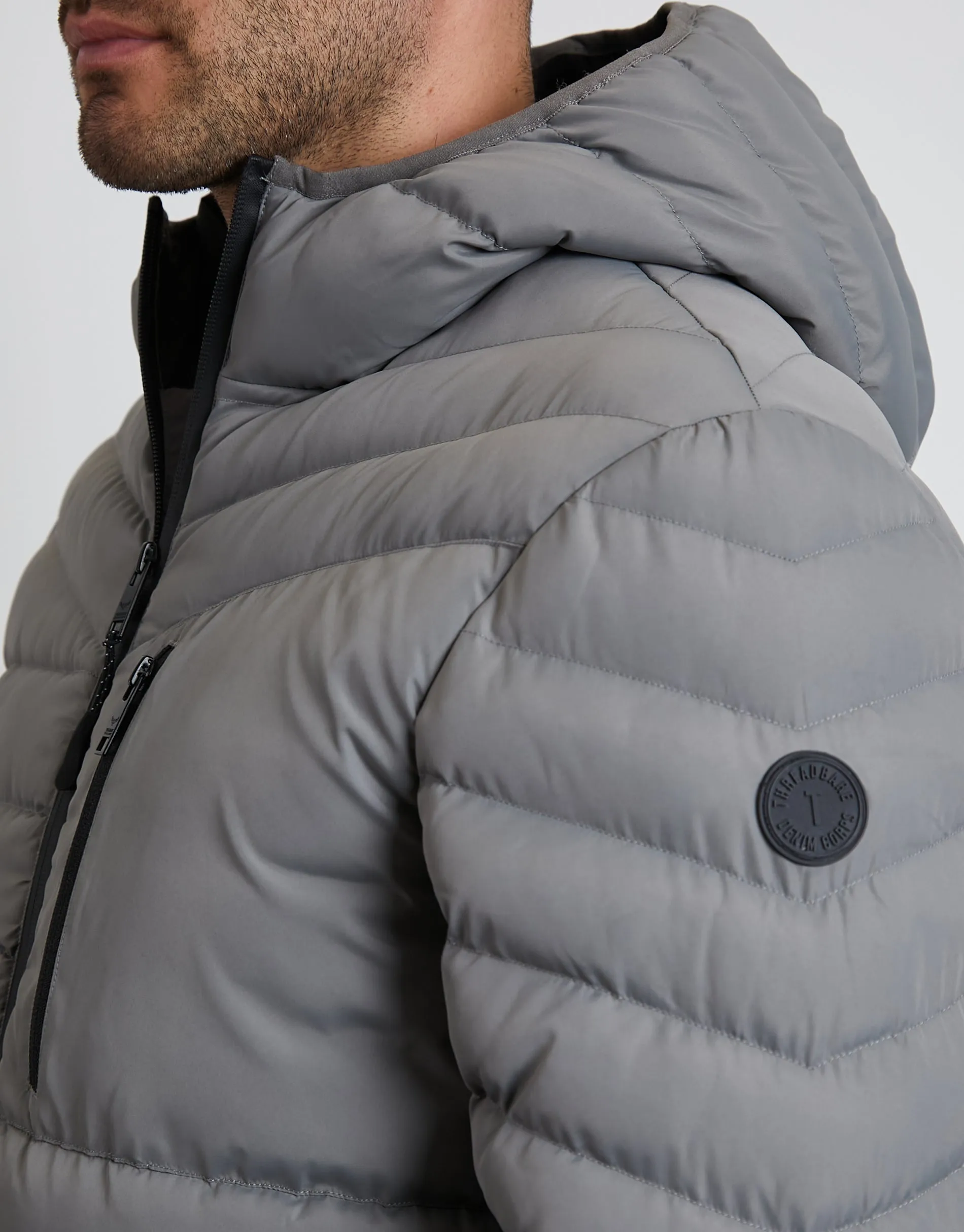Men's Grey Hooded Puffer Jacket sold by Threadbare product image thumbnail 4