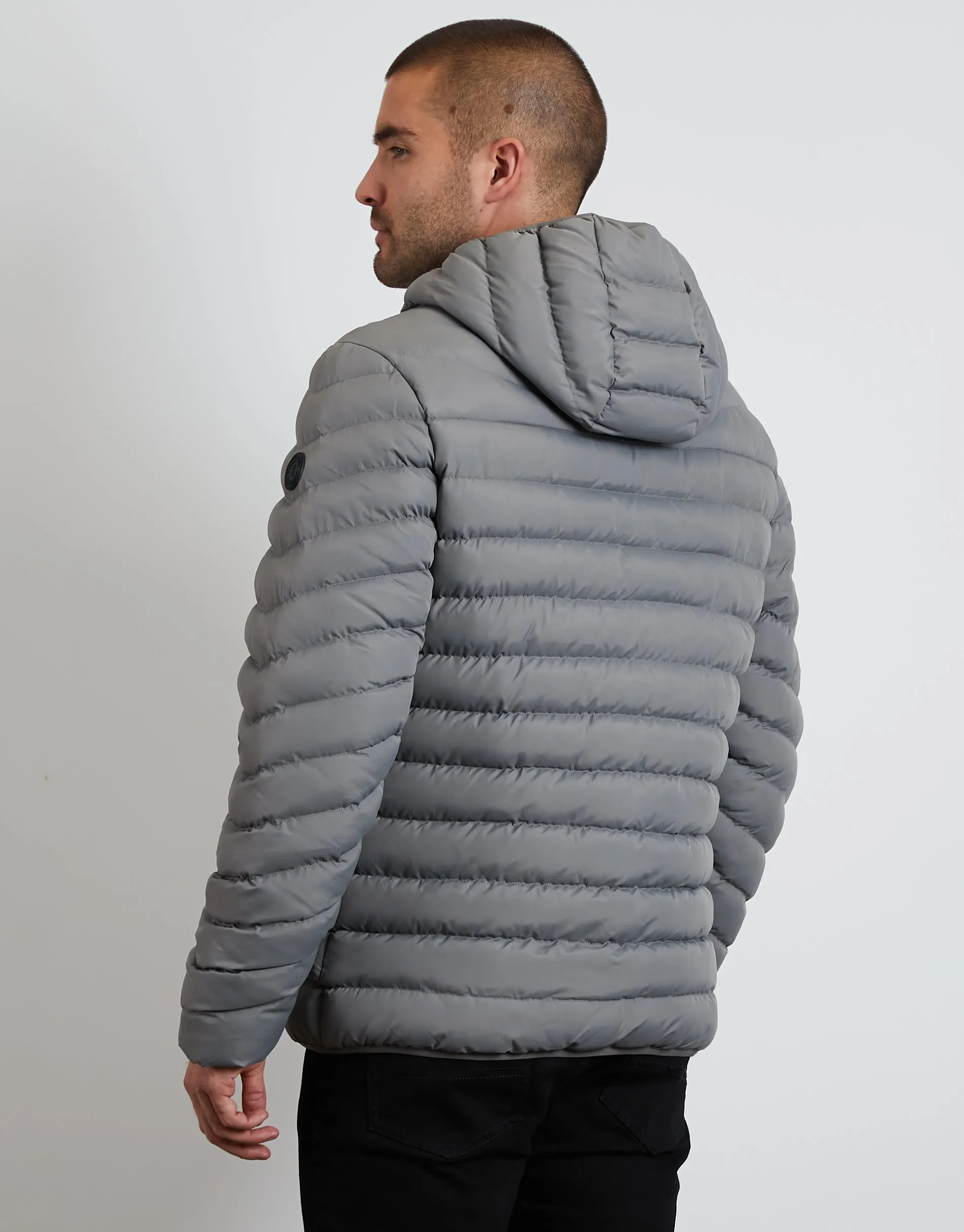 Men's Grey Hooded Puffer Jacket sold by Threadbare product image thumbnail 2