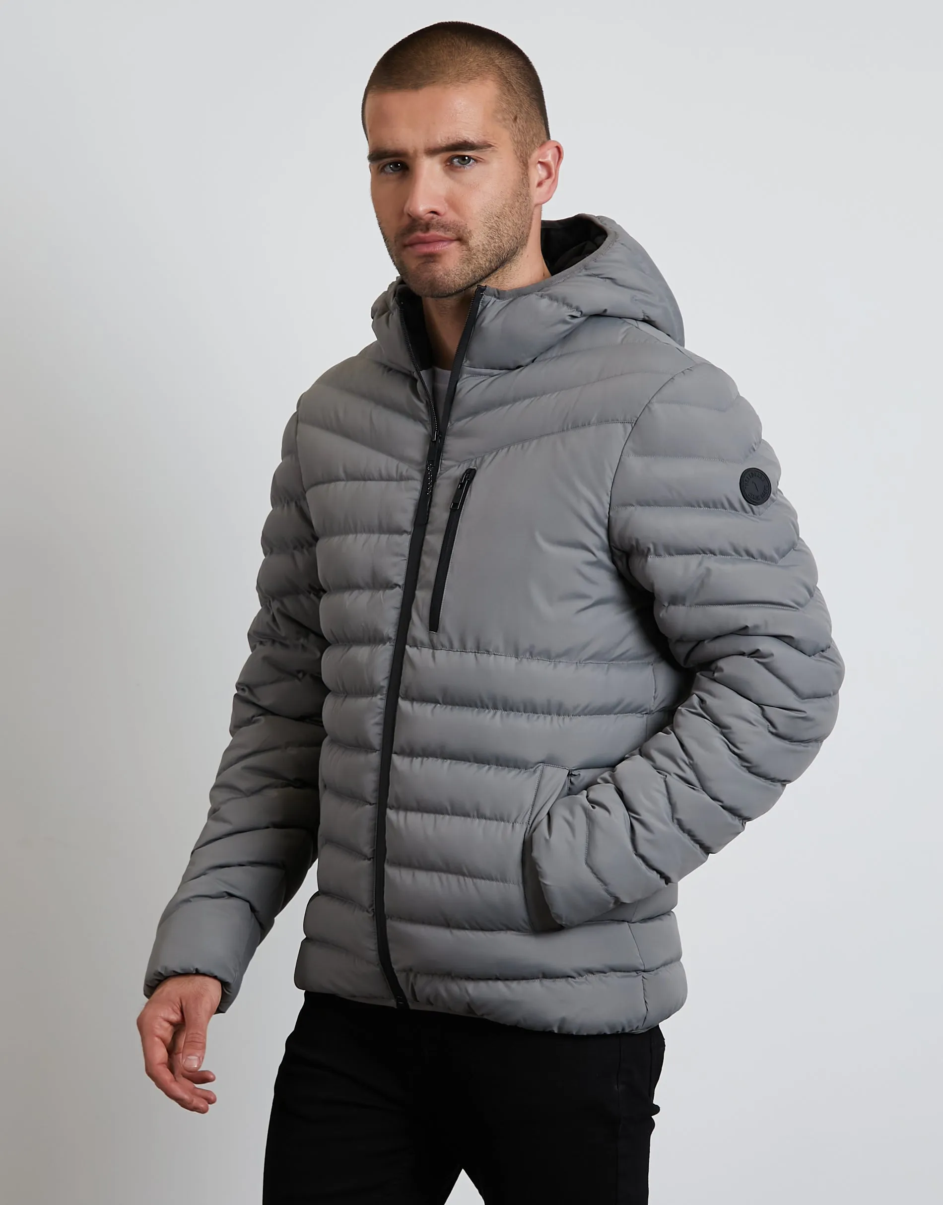 Men's Grey Hooded Puffer Jacket sold by Threadbare