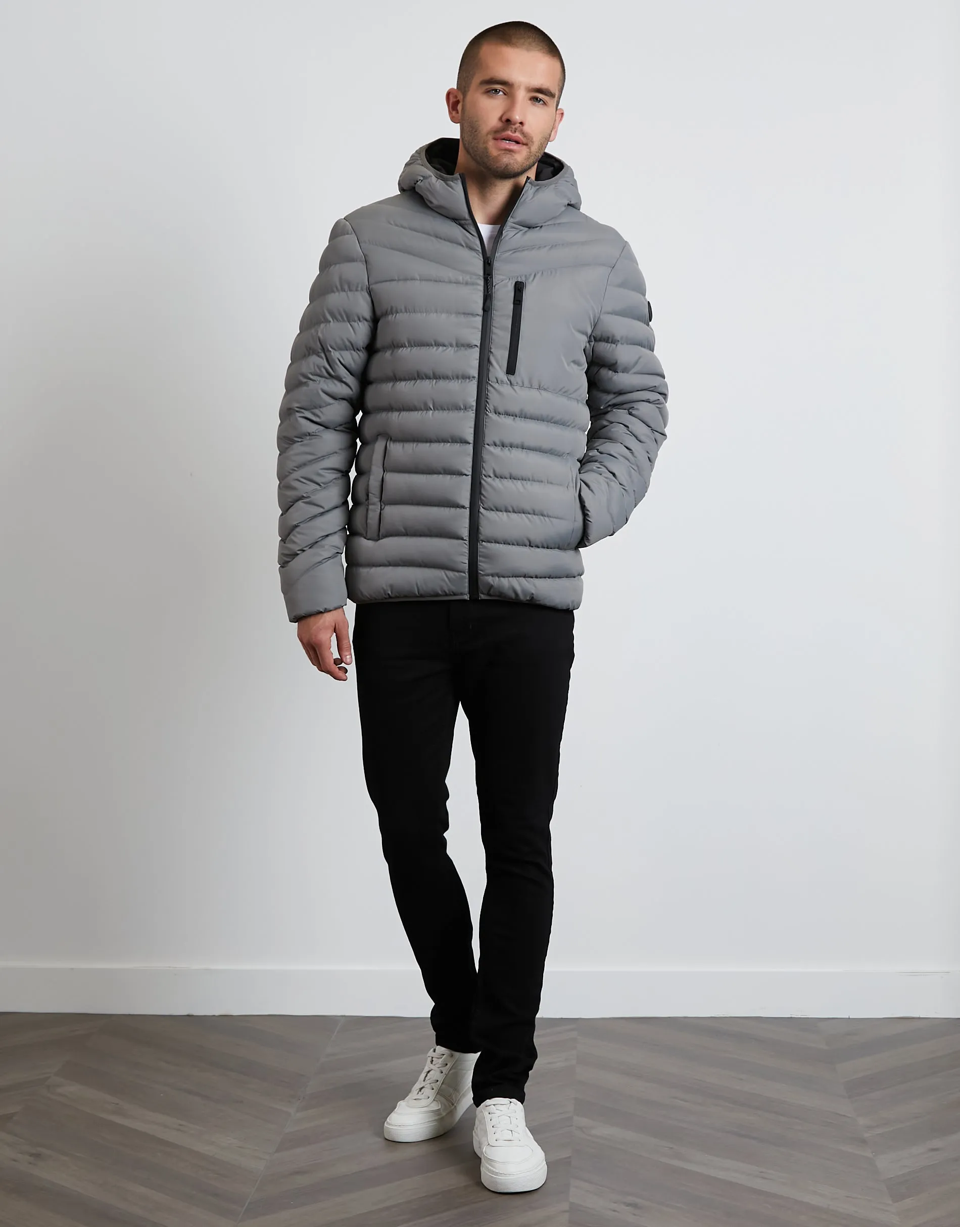Men's Grey Hooded Puffer Jacket sold by Threadbare product image thumbnail 3