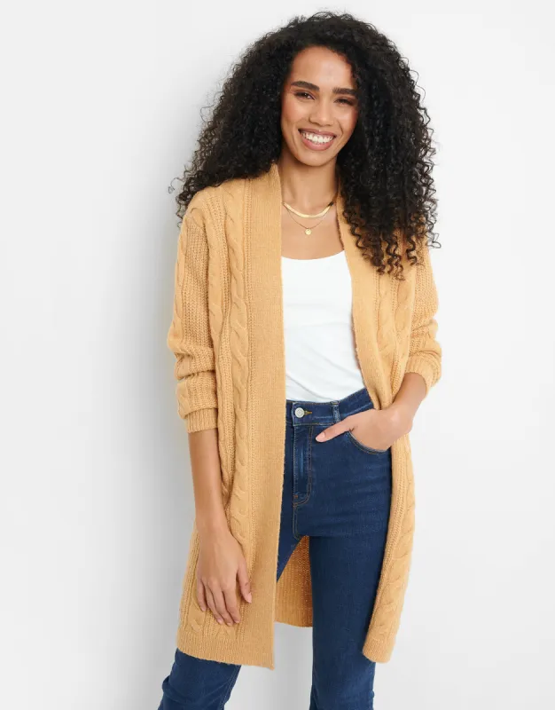 Women's Tan Cable Knit Cardigan sold by Threadbare