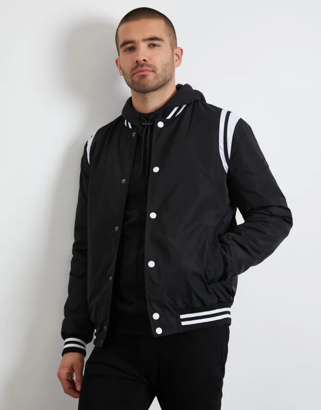 Men's Black Varsity Style Bomber Jacket sold by Threadbare