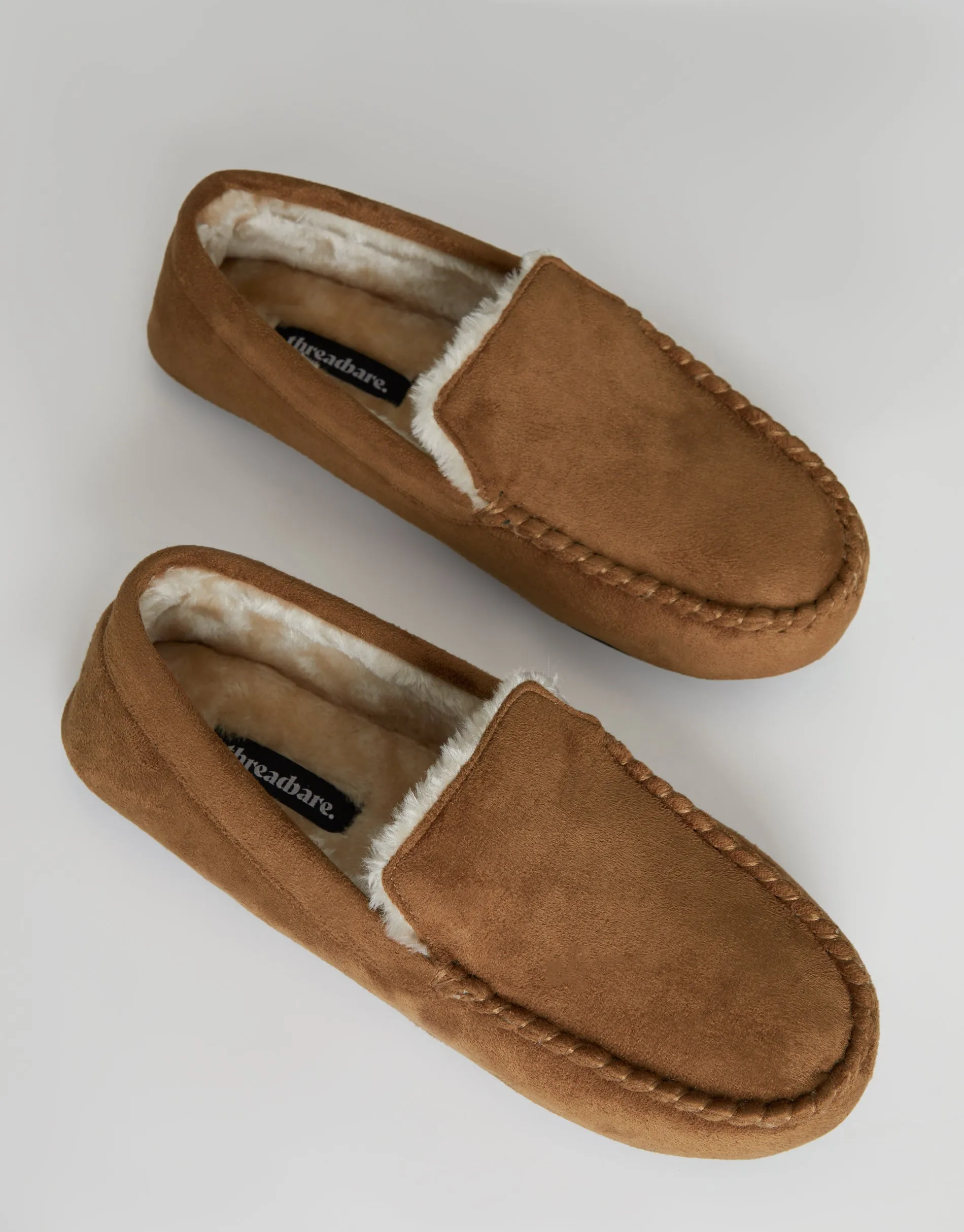 Threadbare Men's Tan Brown Suedette Moccasin Slippers with Faux Fur Lining sold by Threadbare product image thumbnail 3