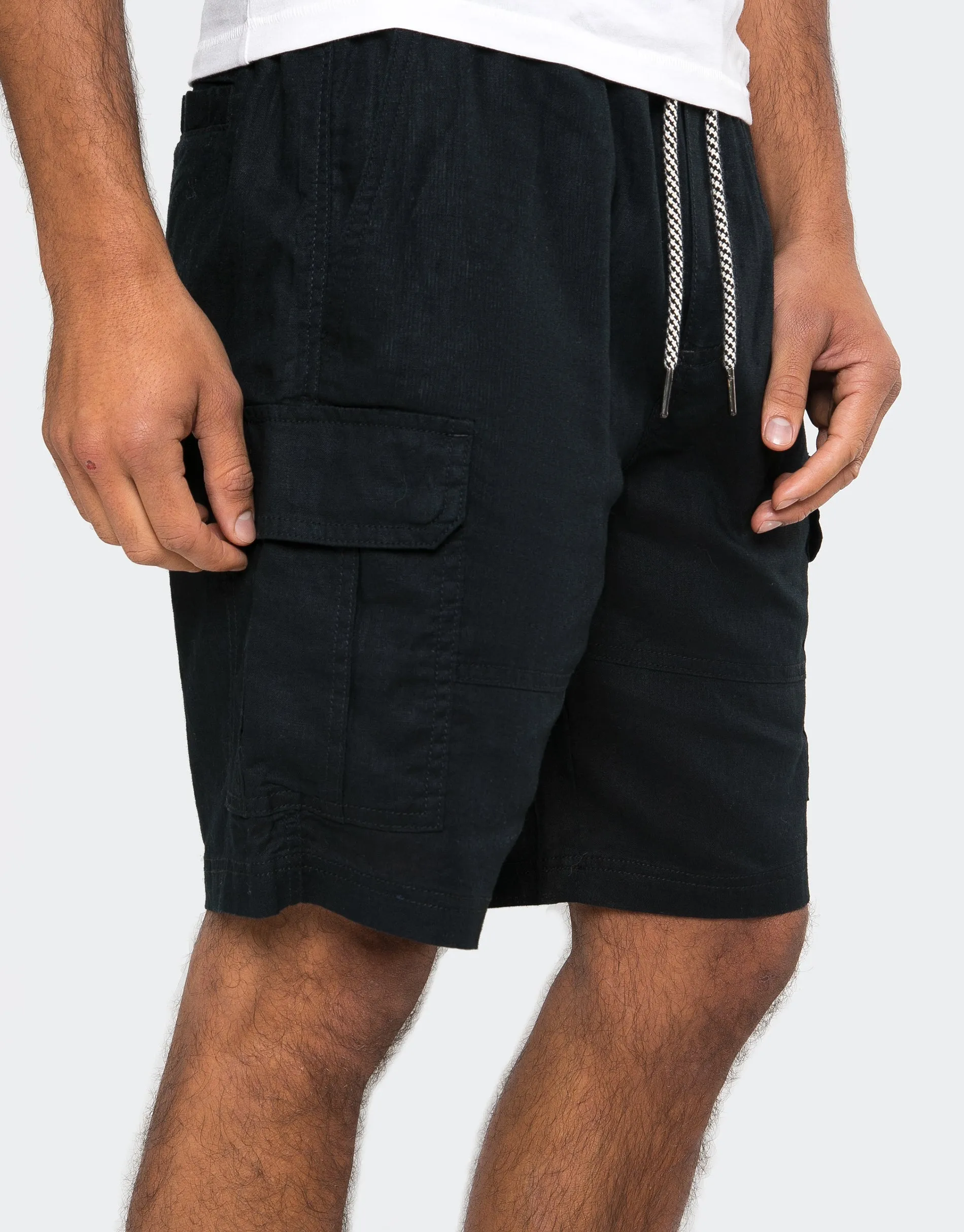 Men's Navy Linen Blend Cargo Shorts sold by Threadbare product image thumbnail 4