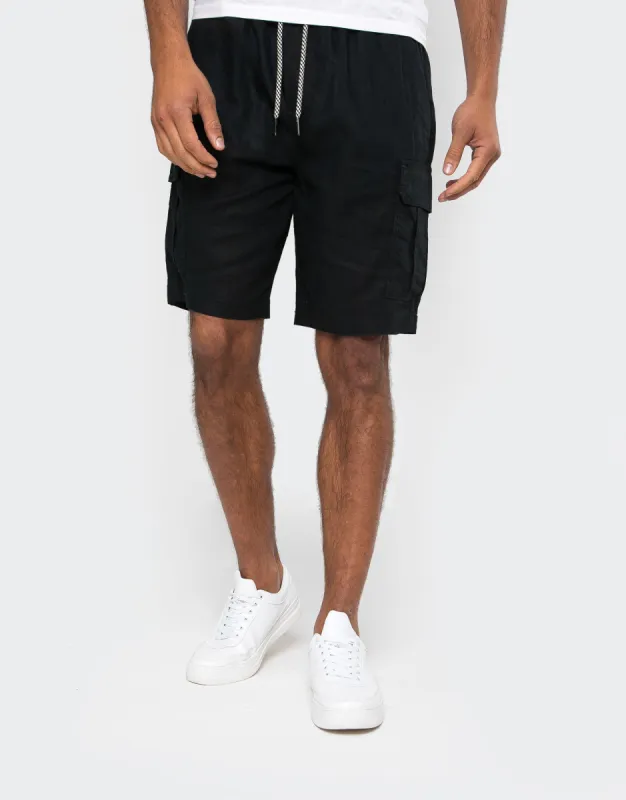Men's Navy Linen Blend Cargo Shorts sold by Threadbare