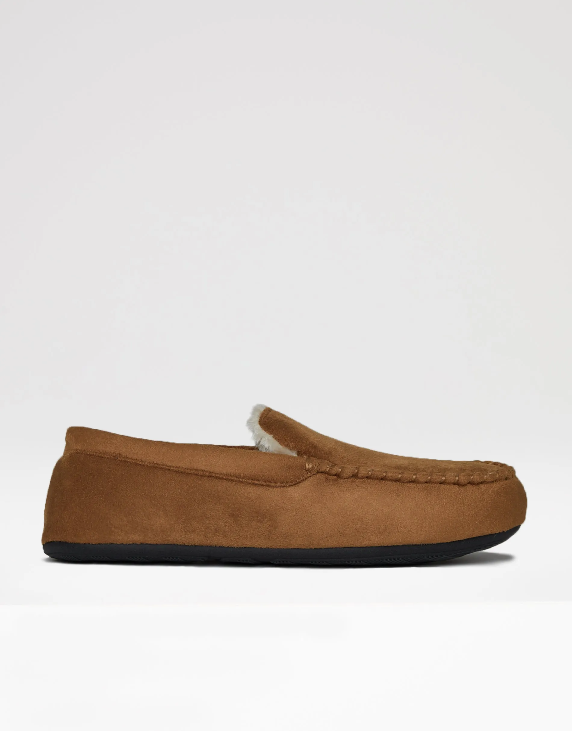 Threadbare Men's Tan Brown Suedette Moccasin Slippers with Faux Fur Lining sold by Threadbare product image thumbnail 2