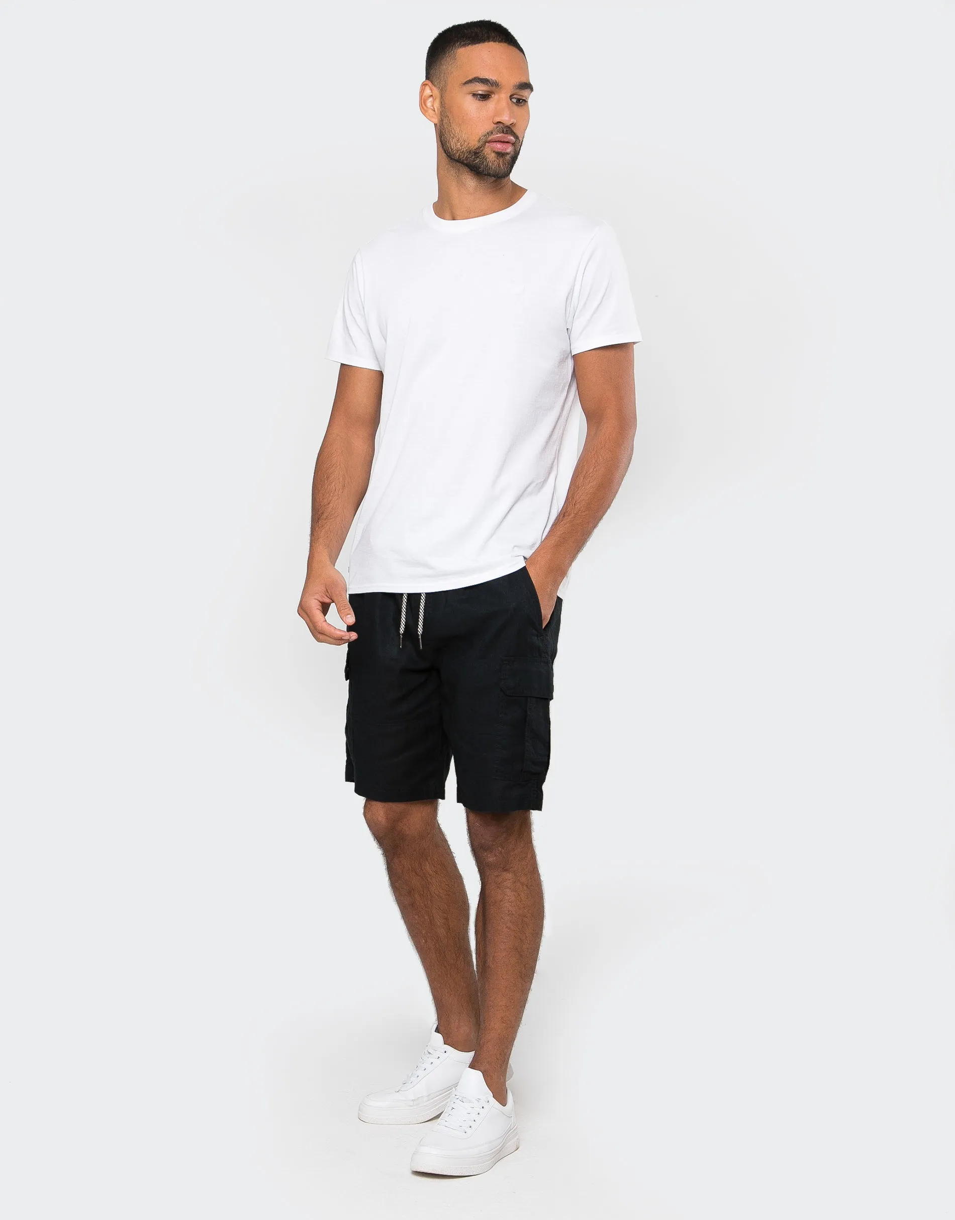 Men's Navy Linen Blend Cargo Shorts sold by Threadbare product image thumbnail 3