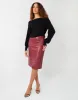 Women's Burgundy PU Front Split Midi Skirt sold by Threadbare