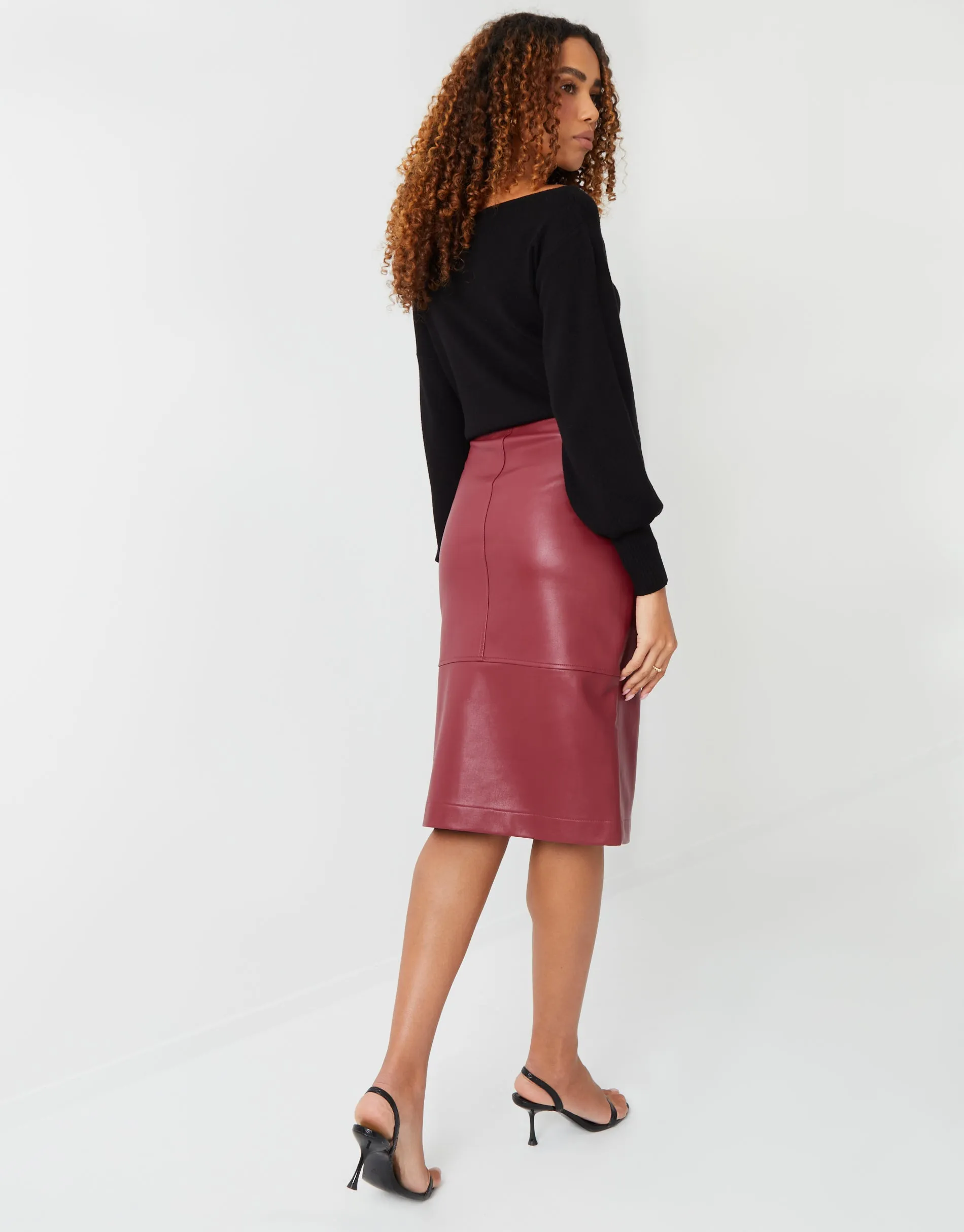 Women's Burgundy PU Front Split Midi Skirt sold by Threadbare product image thumbnail 2