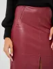 Women's Burgundy PU Front Split Midi Skirt sold by Threadbare
