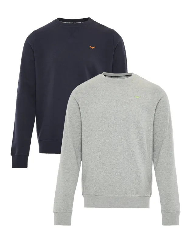 Men's Navy & Grey Marl Crew Neck Sweatshirts (2 Pack) sold by Threadbare