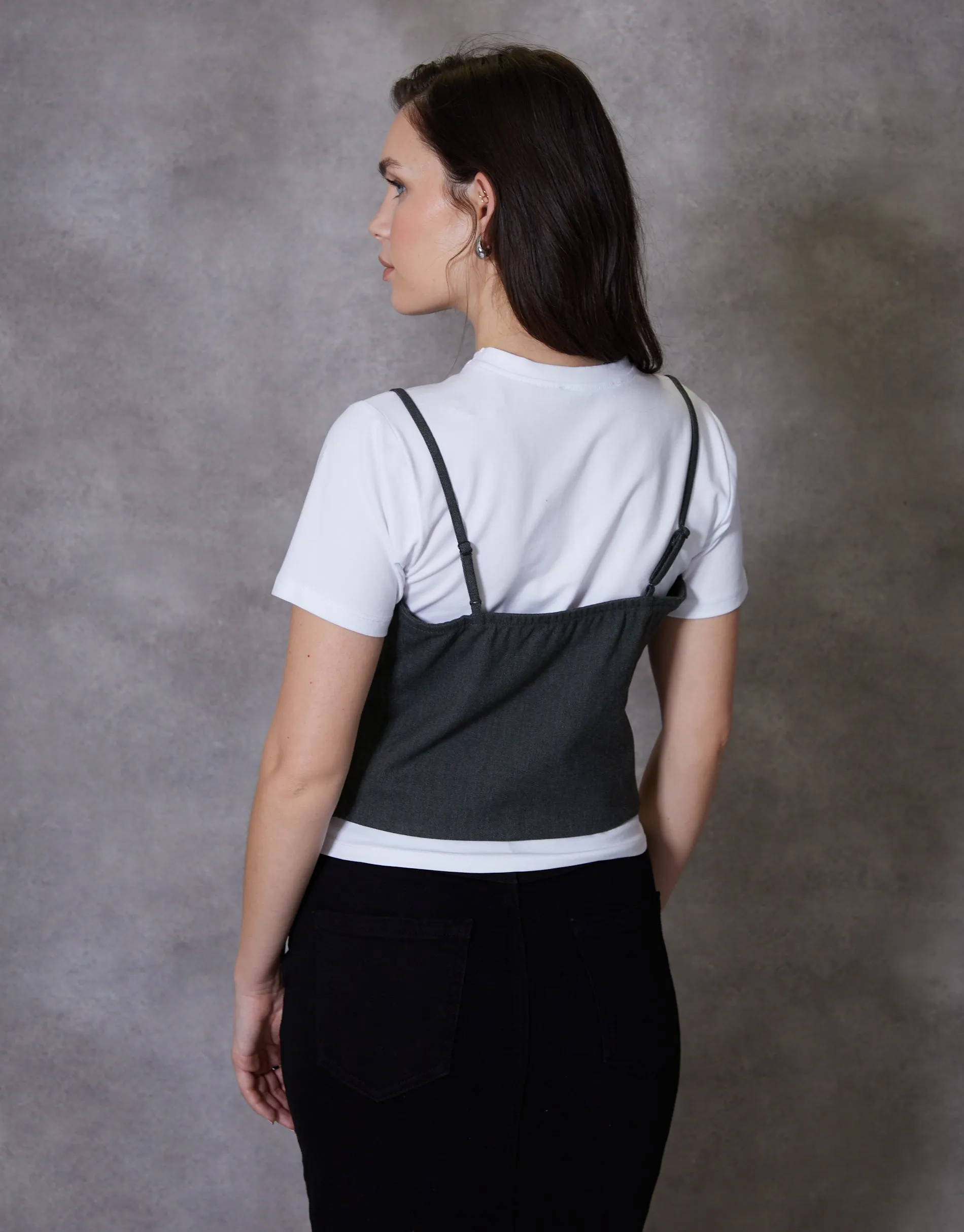Women's Grey 2-in-1 Cami Waistcoat & White T-Shirt (2-Piece Set) sold by Threadbare product image thumbnail 2