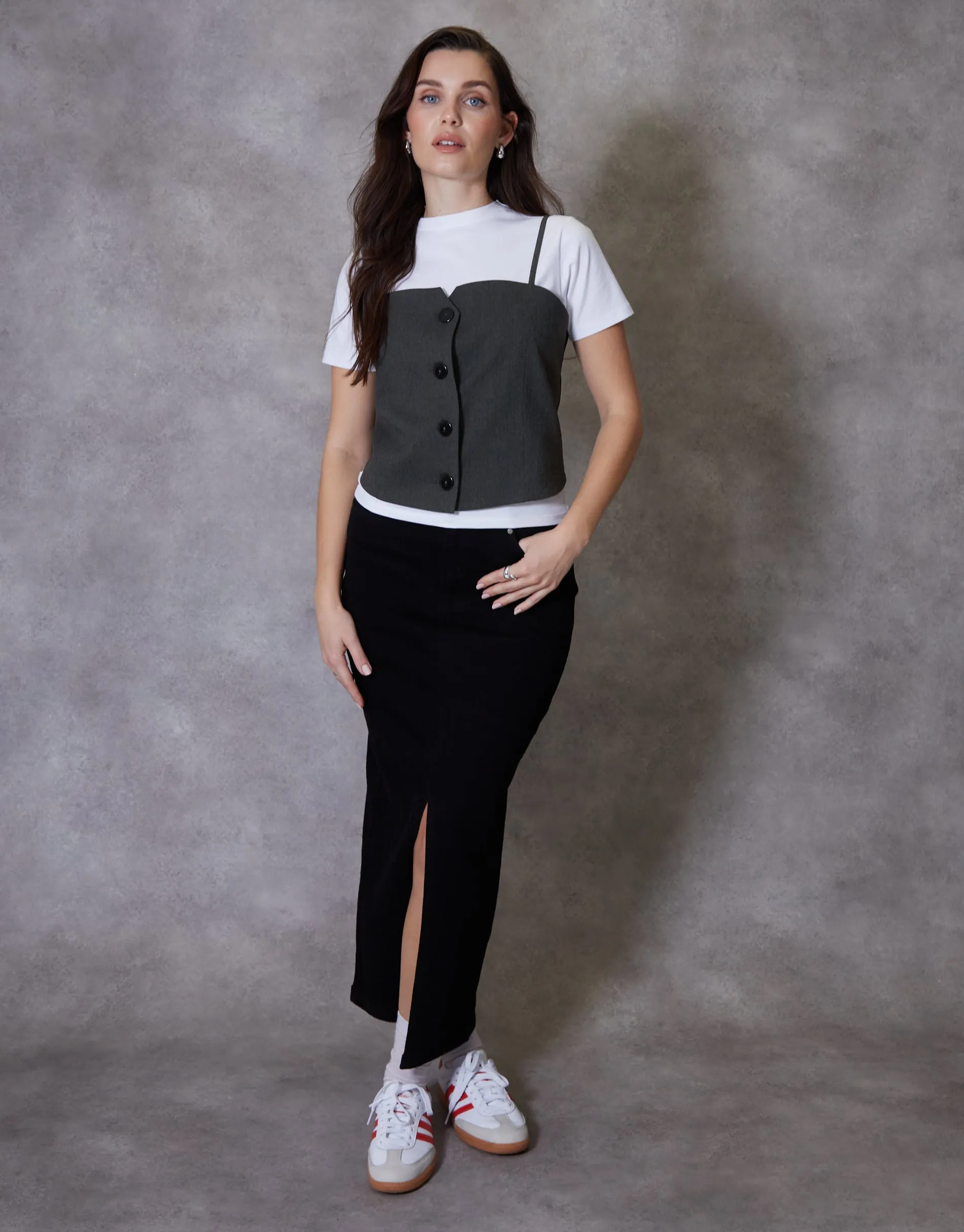 Women's Grey 2-in-1 Cami Waistcoat & White T-Shirt (2-Piece Set) sold by Threadbare product image thumbnail 3