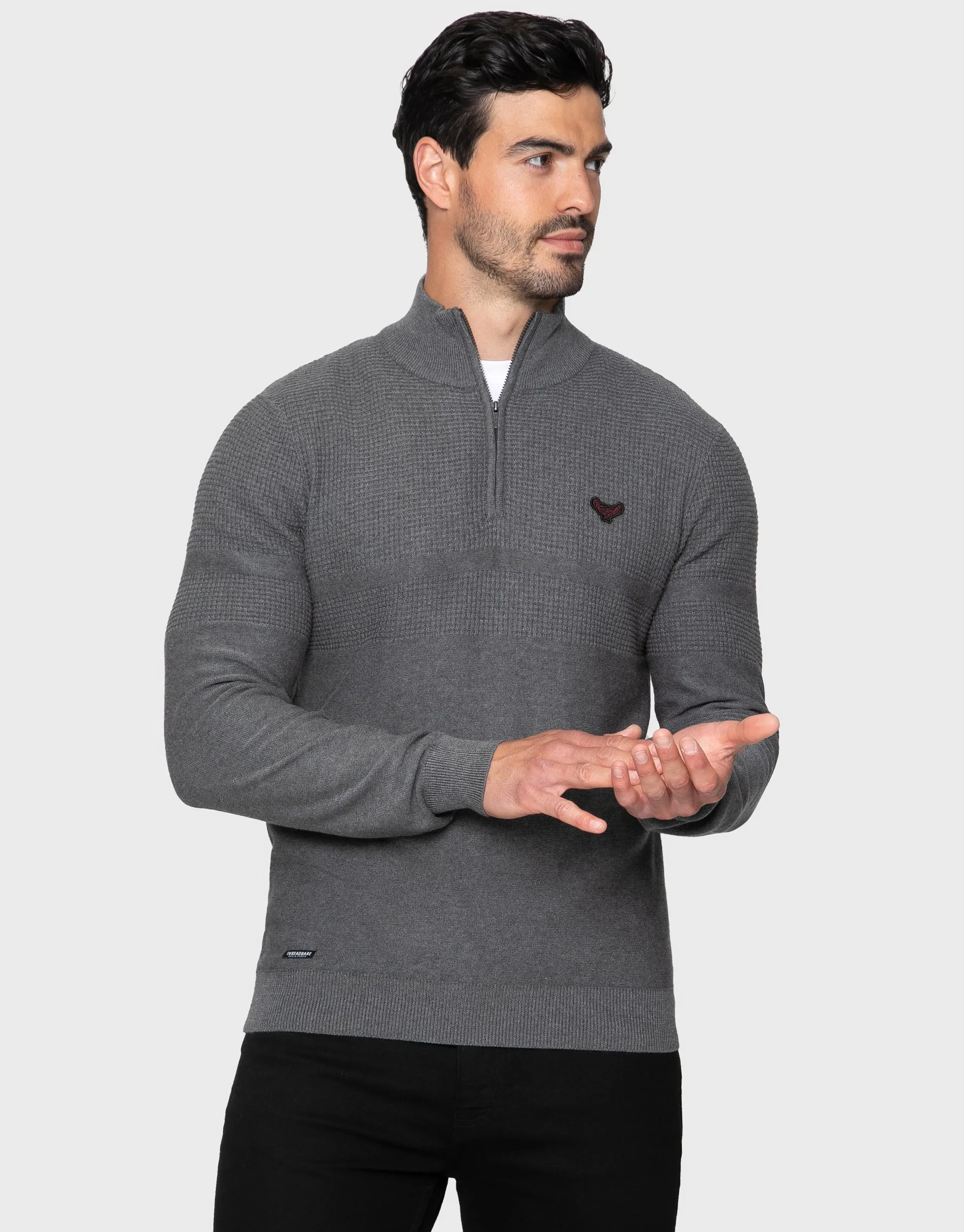 Men's Mid Grey Marl Quarter Zip Jumper sold by Threadbare
