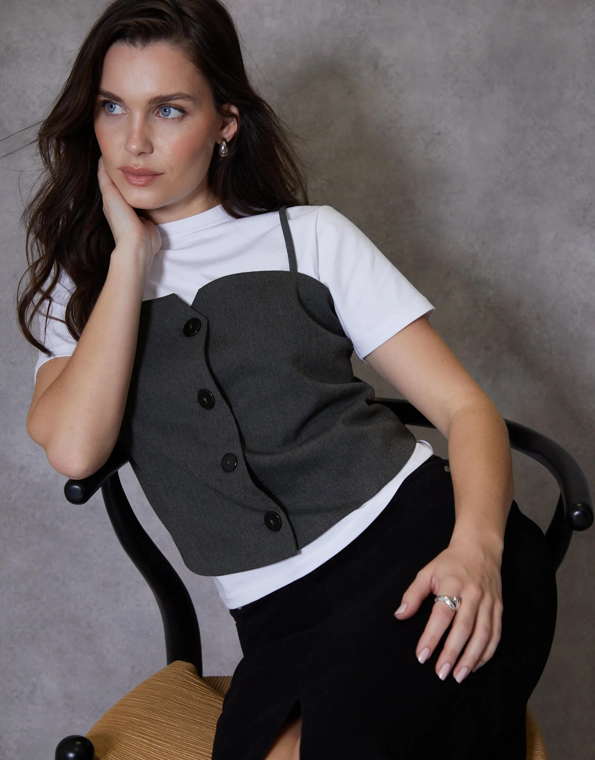 Women's Grey 2-in-1 Cami Waistcoat & White T-Shirt (2-Piece Set) sold by Threadbare product image thumbnail 4