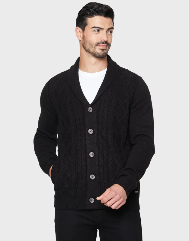 Men's Black Shawl Cardigan sold by Threadbare