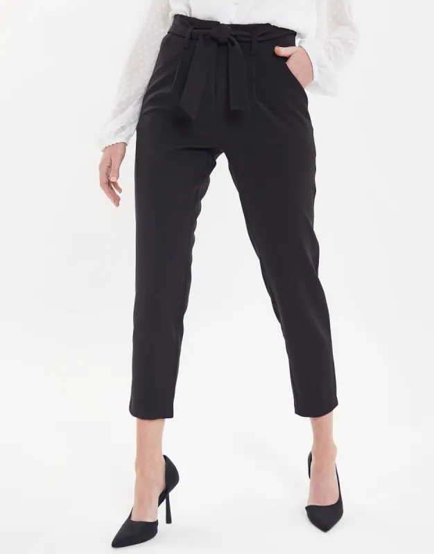 Women's Petite Black Paperbag Waist Trousers sold by Threadbare