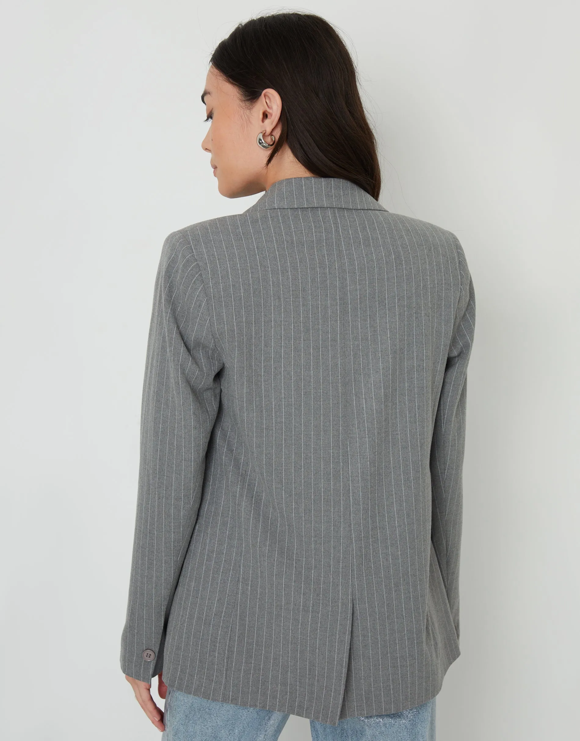 Women's Grey Pinstripe Lined Blazer sold by Threadbare product image thumbnail 2