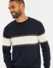 Men's Navy Colourblock Crew Neck Jumper sold by Threadbare