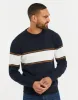 Men's Navy Colourblock Crew Neck Jumper sold by Threadbare