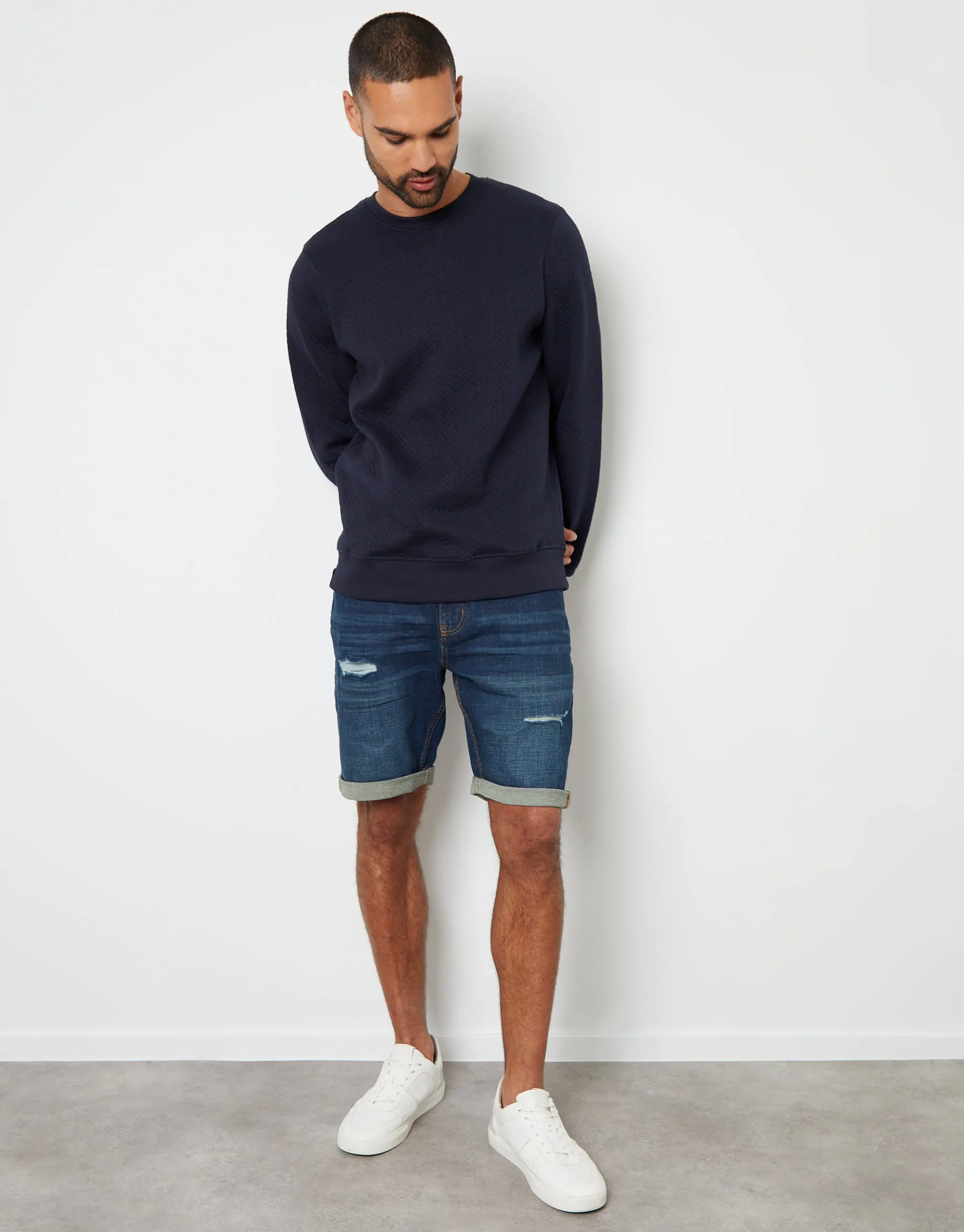 Men's Navy Textured Crew Neck Sweatshirt sold by Threadbare product image thumbnail 4