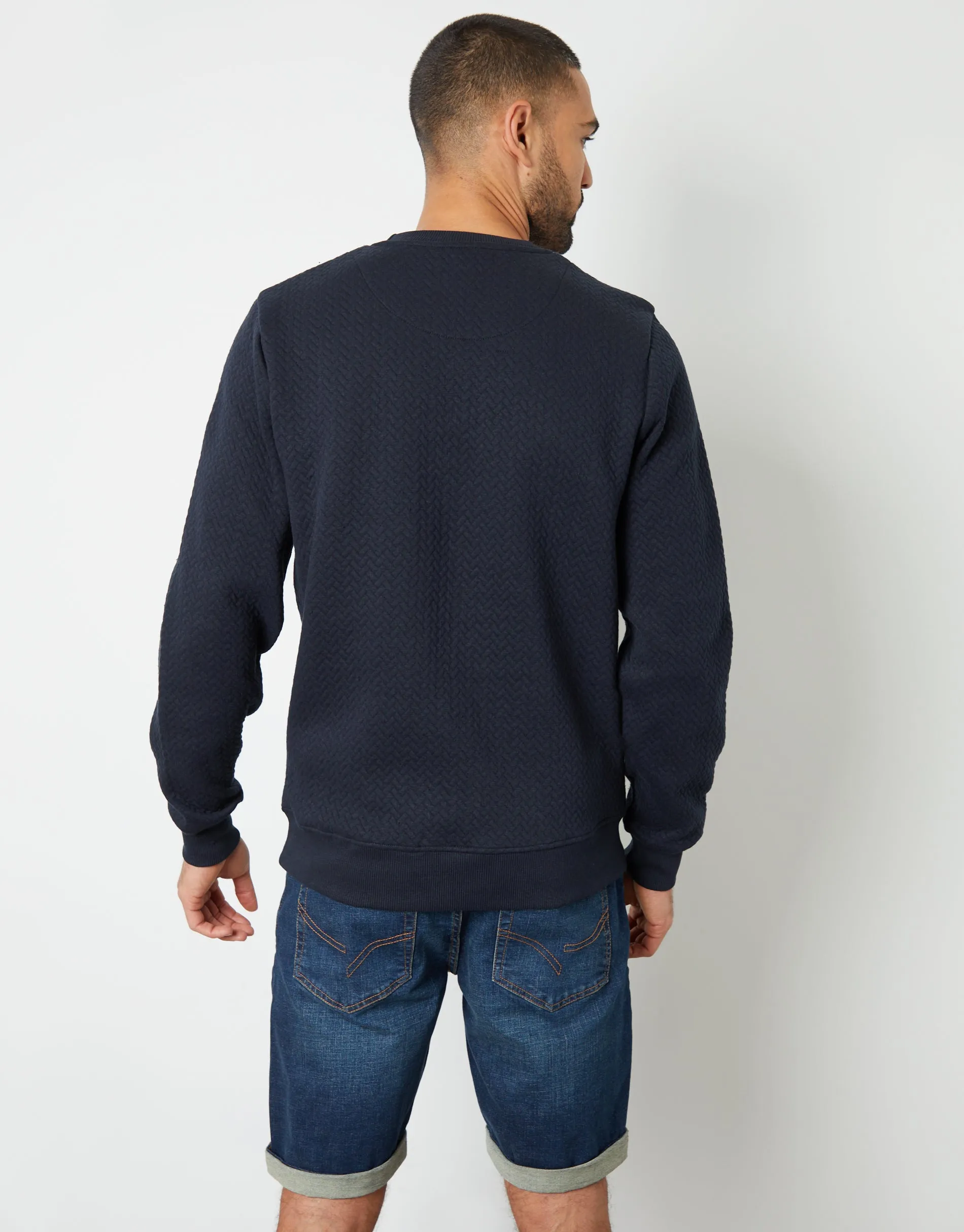Men's Navy Textured Crew Neck Sweatshirt sold by Threadbare product image thumbnail 3