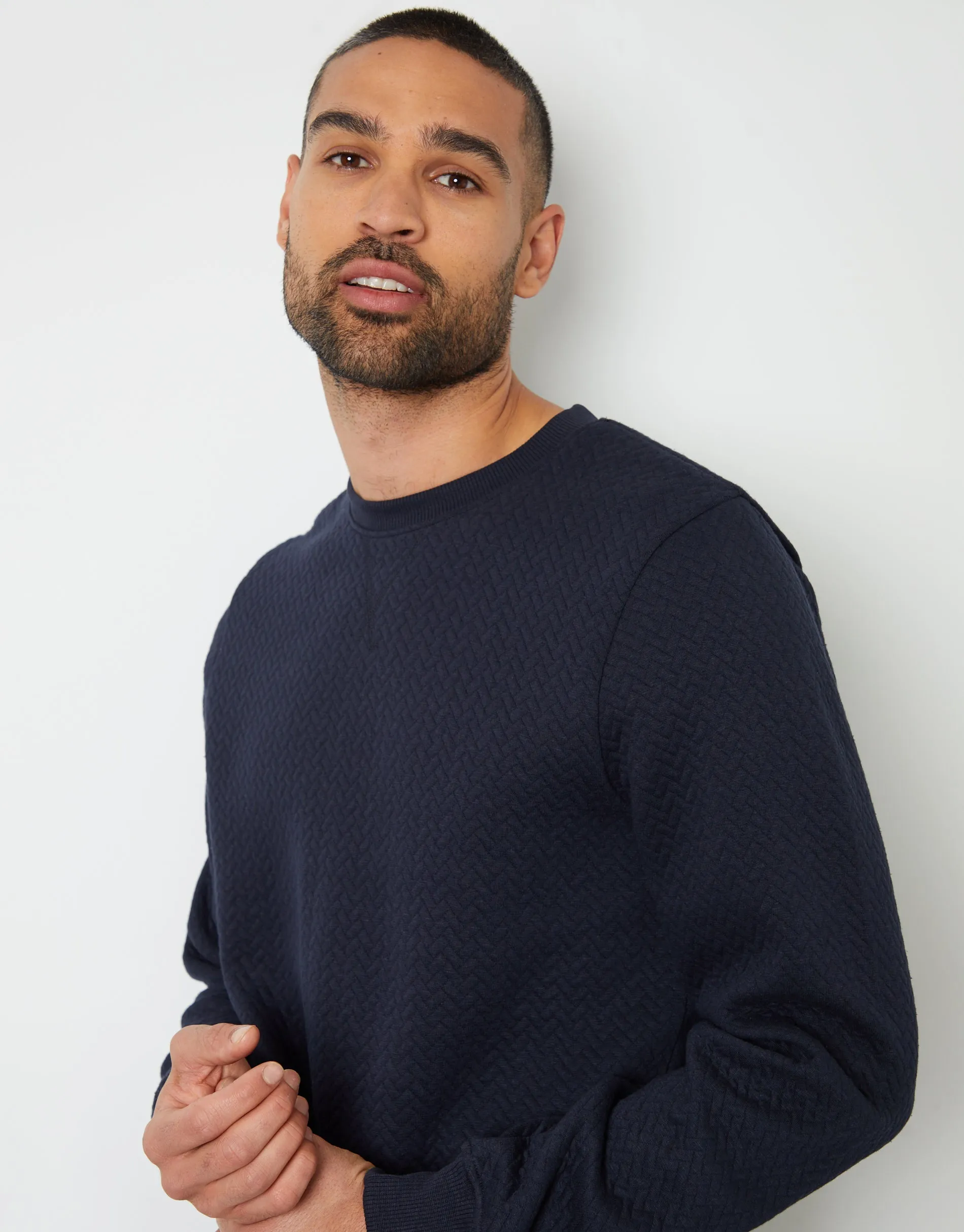 Men's Navy Textured Crew Neck Sweatshirt sold by Threadbare