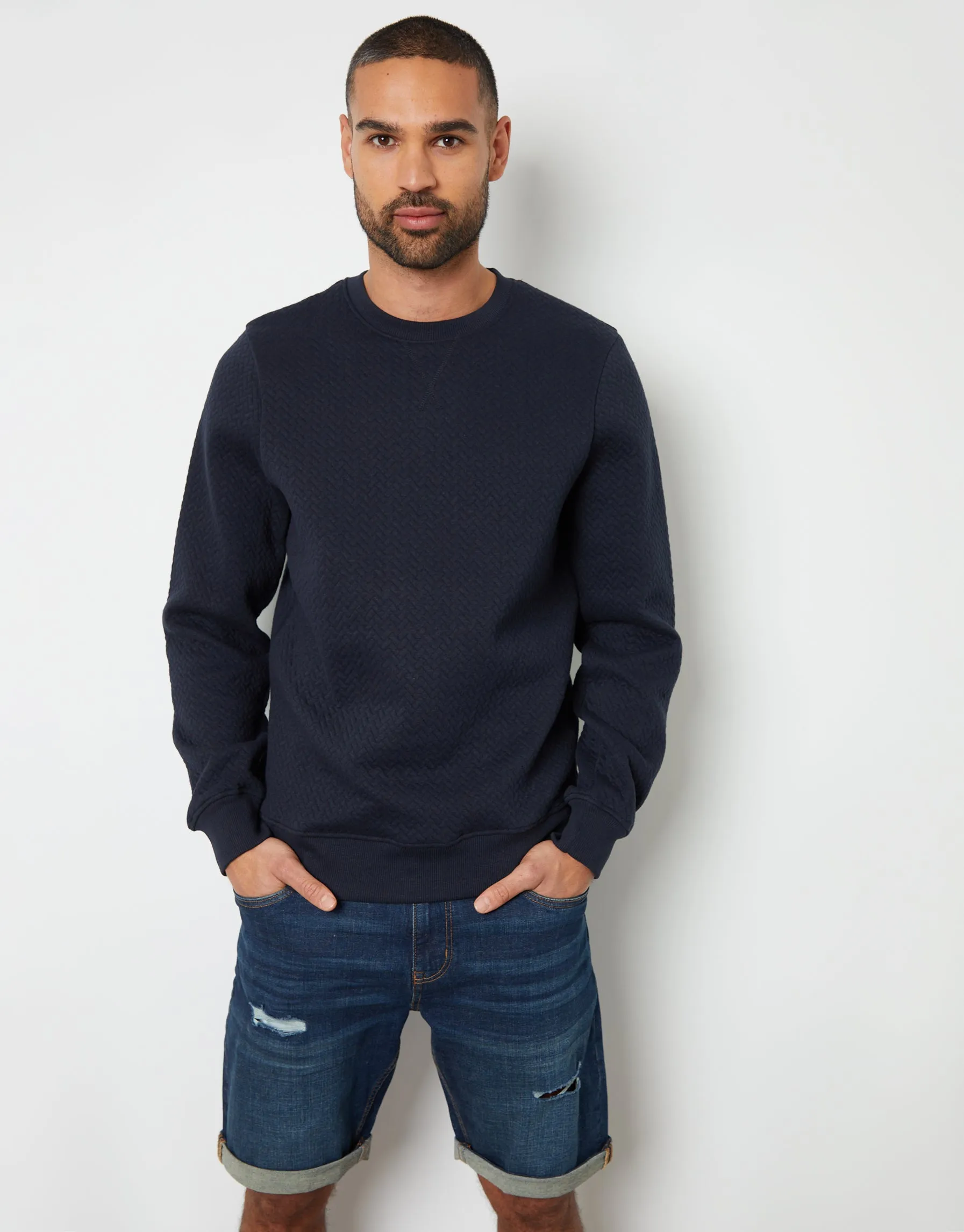 Men's Navy Textured Crew Neck Sweatshirt sold by Threadbare product image thumbnail 2