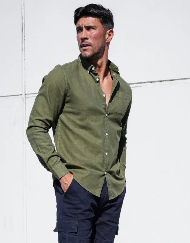 Men's Khaki Long Sleeve Shirt made by Threadbare