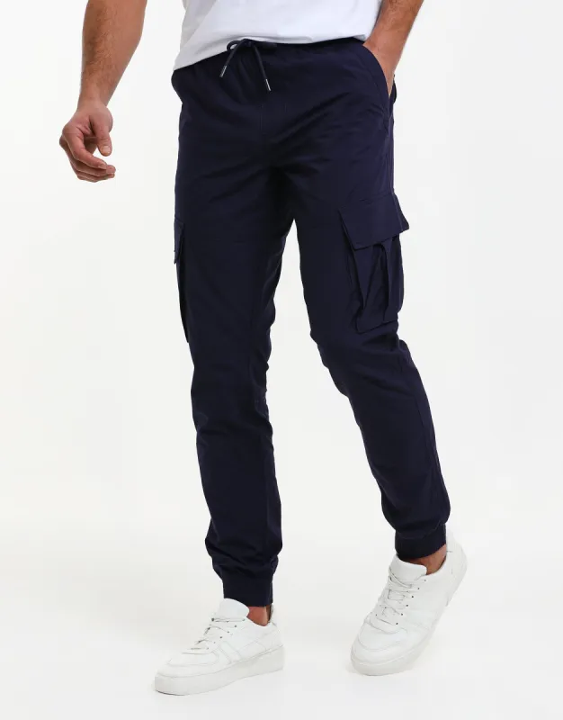 Men's Navy Cargo Trousers sold by Threadbare