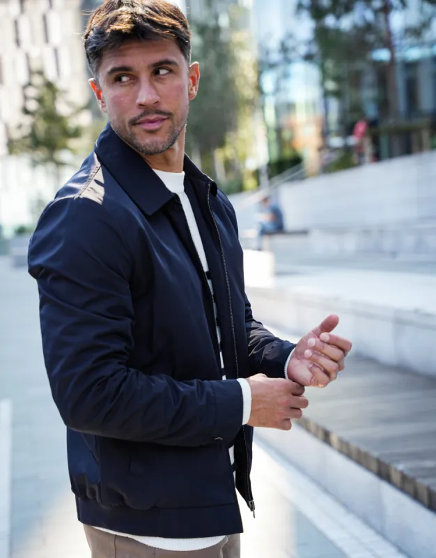 Threadbare Luxe Men's Navy Showerproof Zip Up Collared Jacket sold by Threadbare