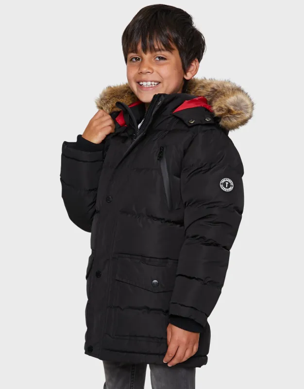 Boys' Black Longline Parka Jacket sold by Threadbare