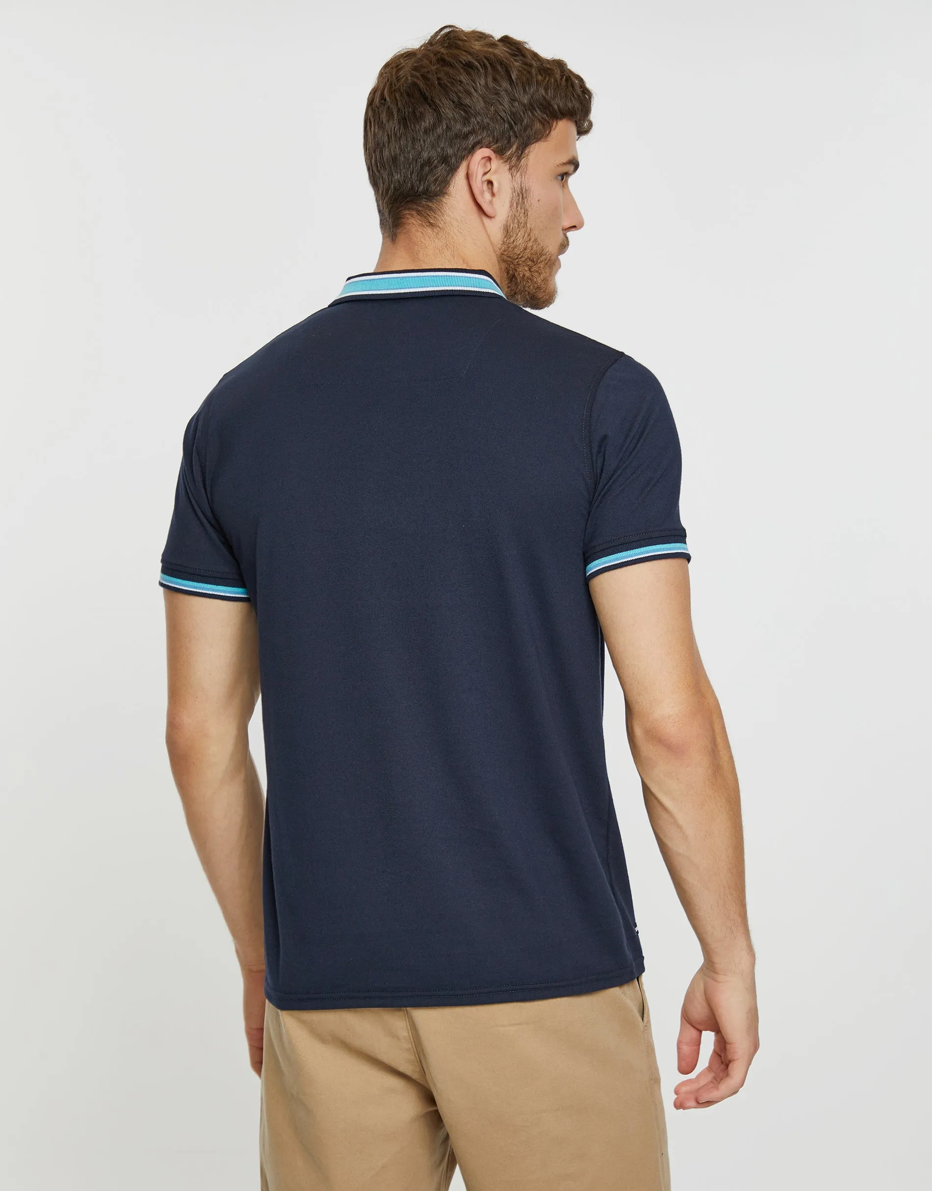 Men's Navy Contrast Collar Branded Polo Shirt sold by Threadbare product image thumbnail 2