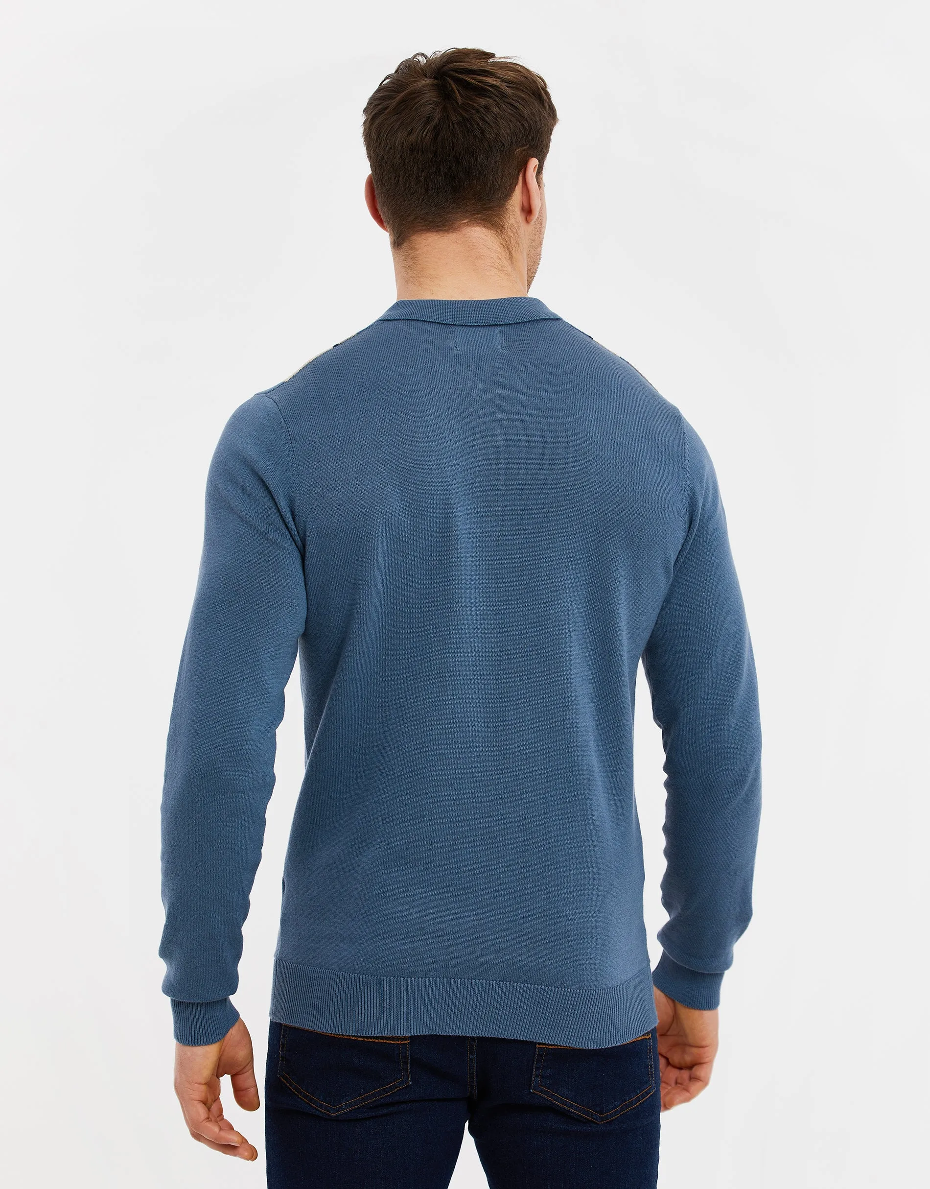 Men's Denim Blue Striped Quarter Zip Polo Jumper sold by Threadbare product image thumbnail 2