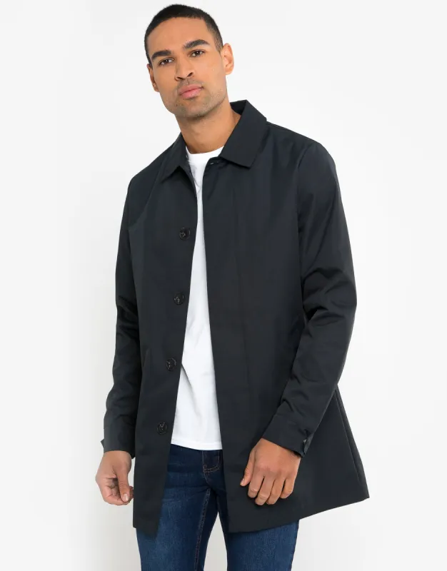 Navy Showerproof Longline Mac sold by Threadbare