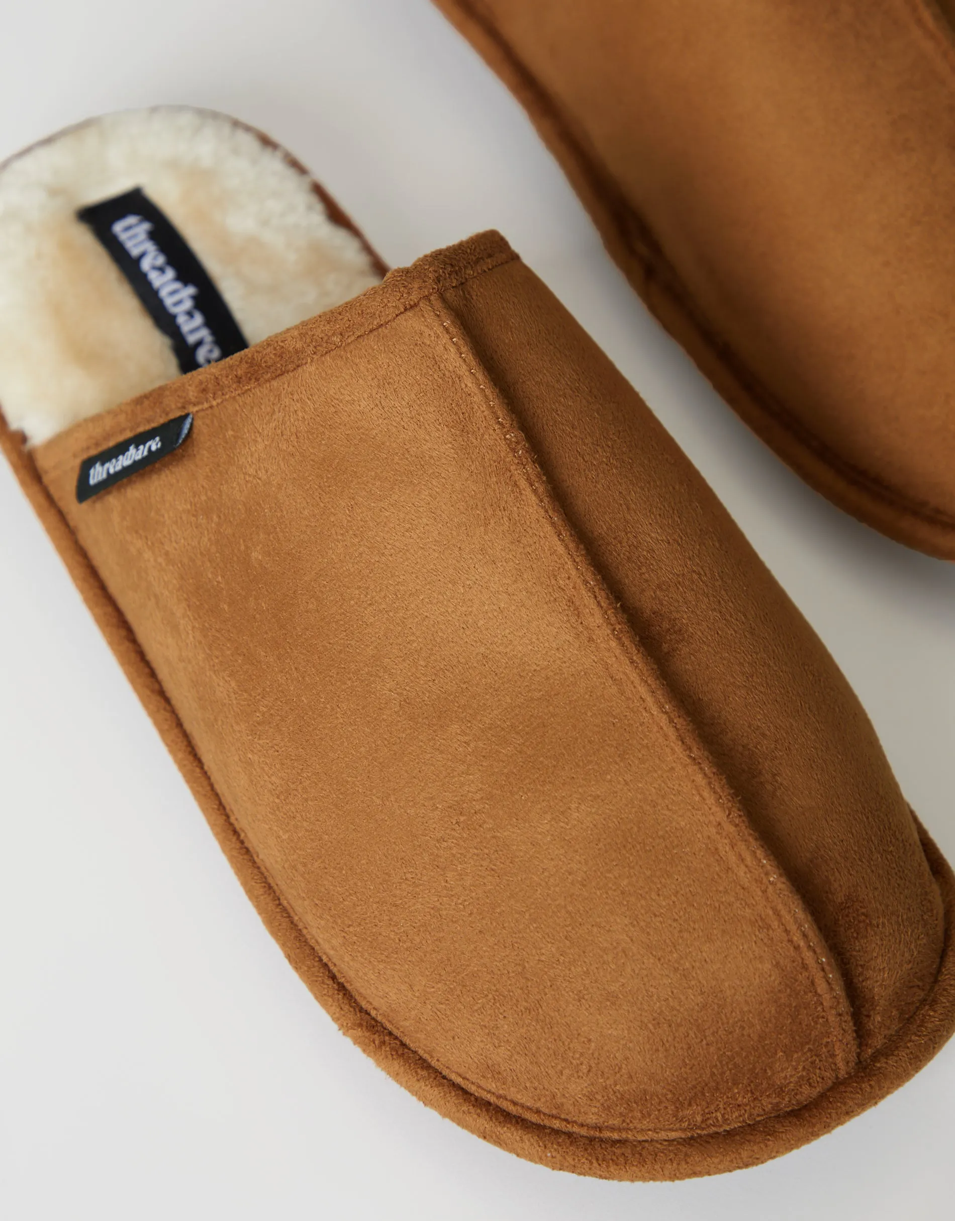 Threadbare Men's Tan Brown Suedette Mule Slippers with Faux Fur Lining sold by Threadbare product image thumbnail 4