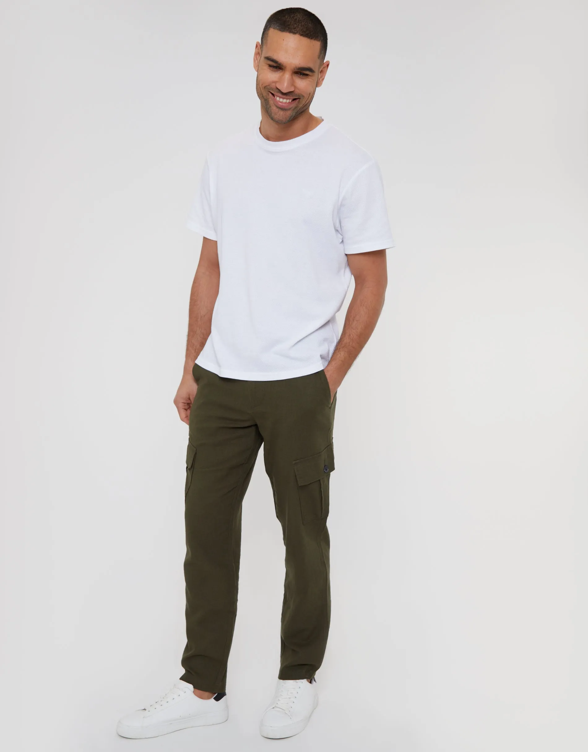 Khaki Green Linen Blend Cargo Trousers sold by Threadbare product image thumbnail 3