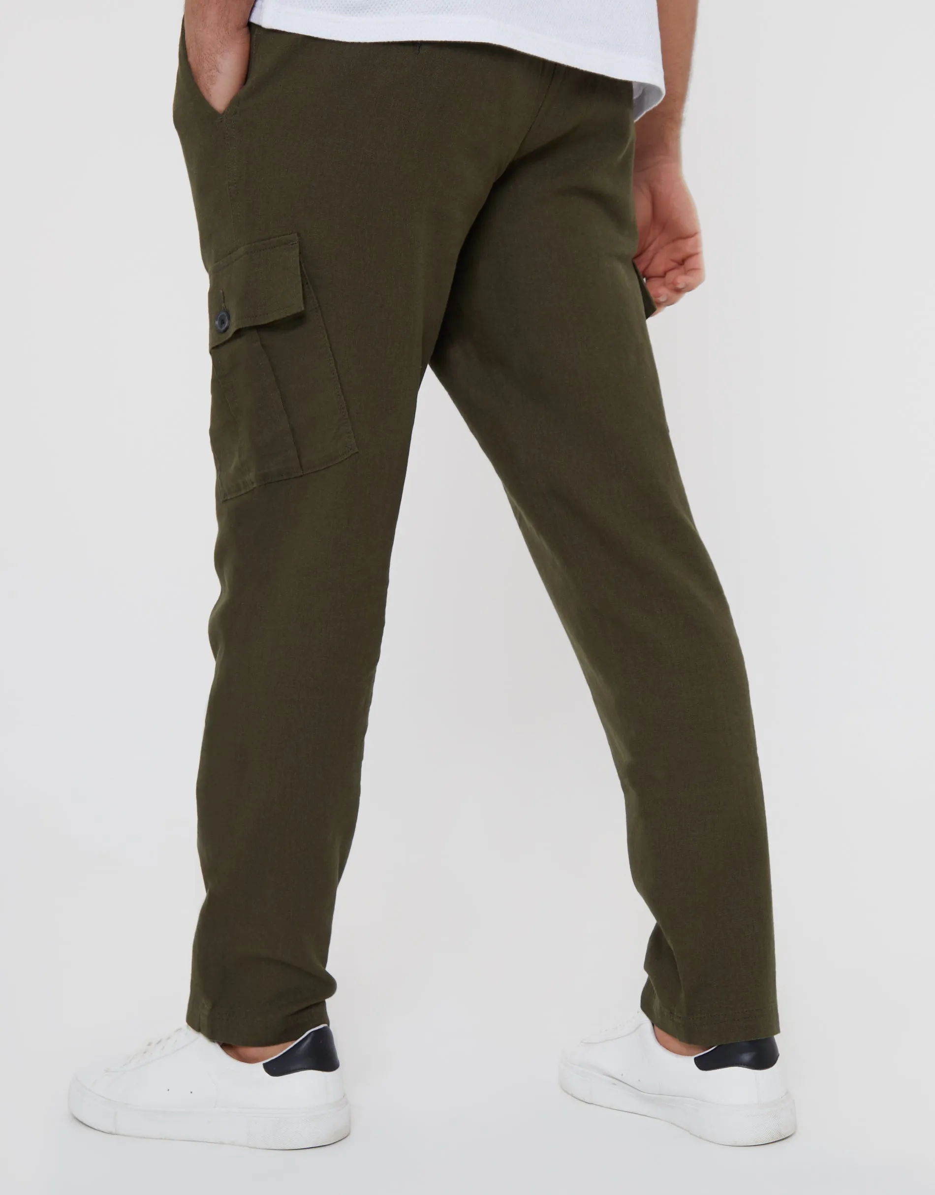 Khaki Green Linen Blend Cargo Trousers sold by Threadbare product image thumbnail 2