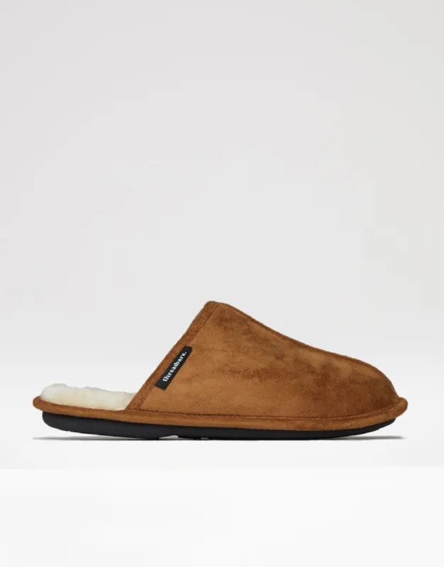 Threadbare Men's Tan Brown Suedette Mule Slippers with Faux Fur Lining sold by Threadbare