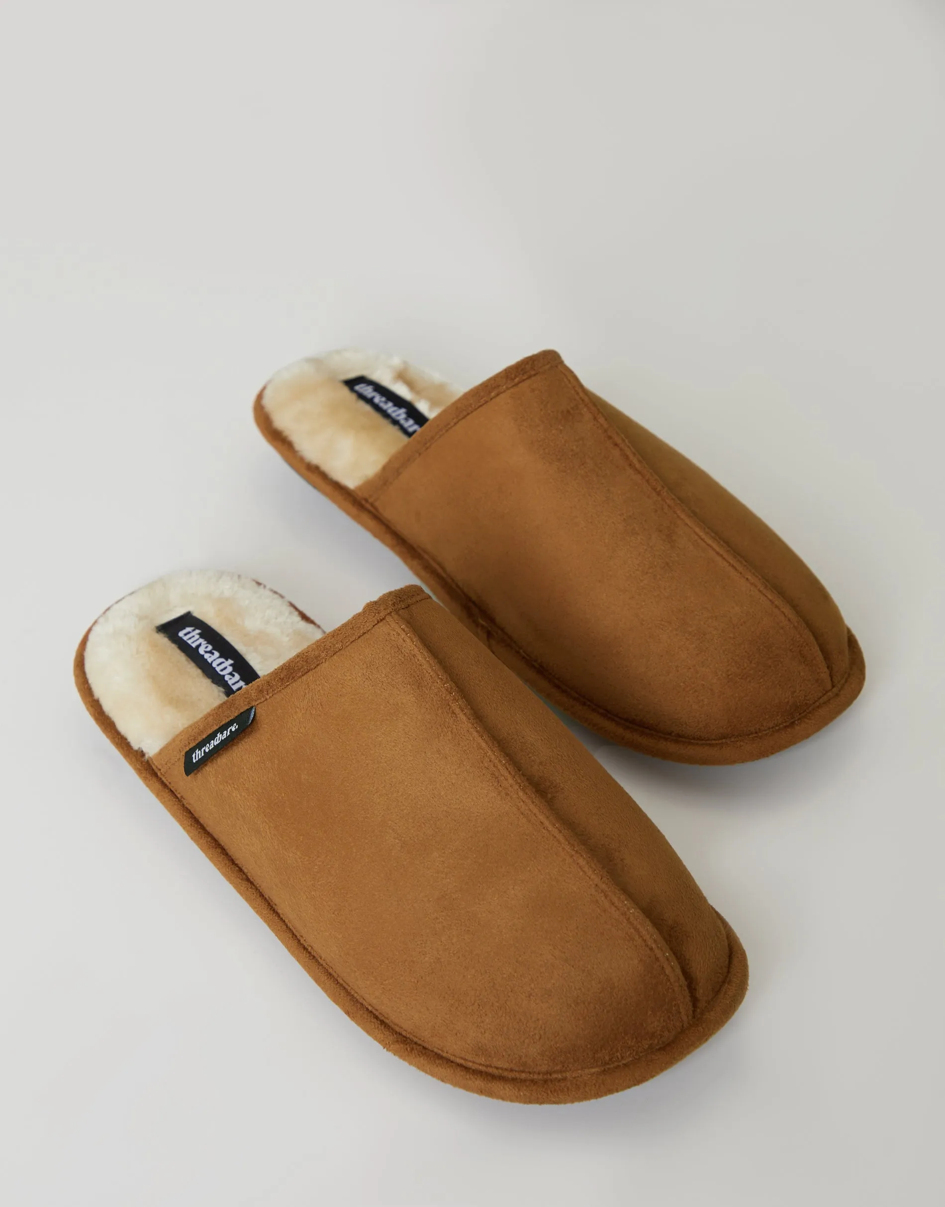 Threadbare Men's Tan Brown Suedette Mule Slippers with Faux Fur Lining sold by Threadbare product image thumbnail 2