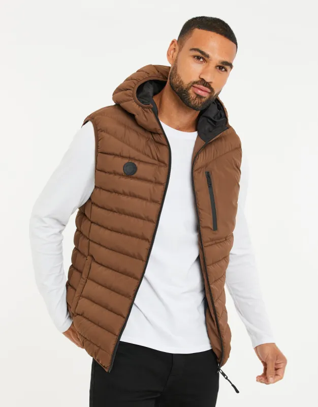 Men's Chocolate Brown Quilted Gilet sold by Threadbare