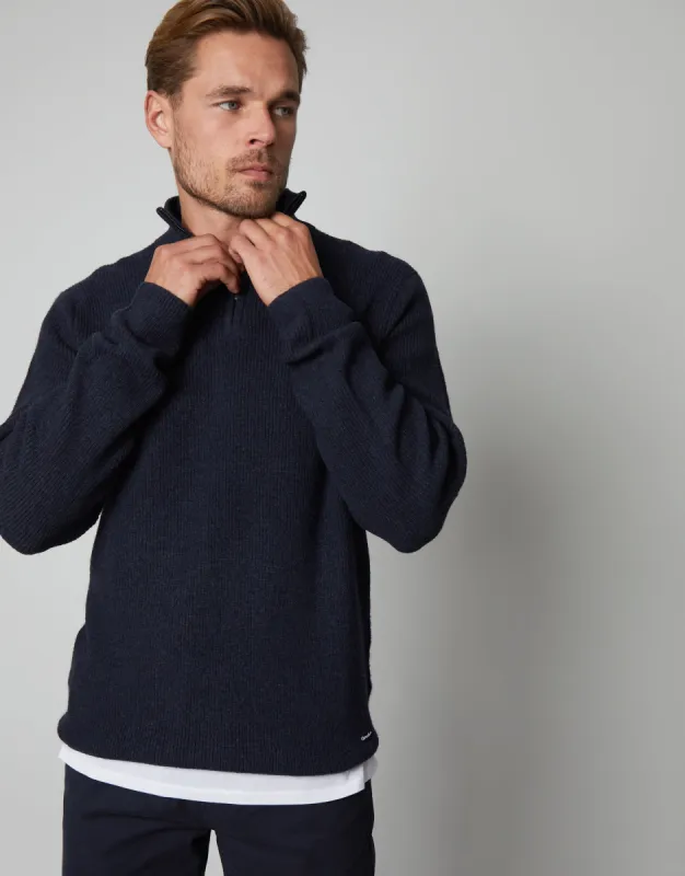 Men's Navy Quarter Zip Knitted Jumper sold by Threadbare